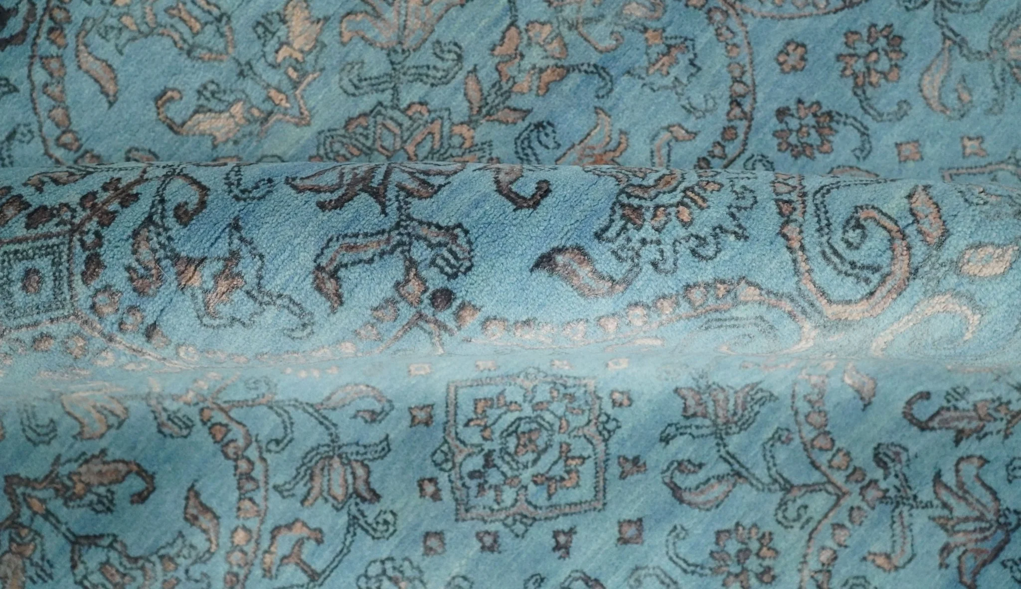 9x12 Fine Hand Knotted Blue and Brown Traditional Vintage Persian Wool and Silk Area Rug | AGR32 - Image 4