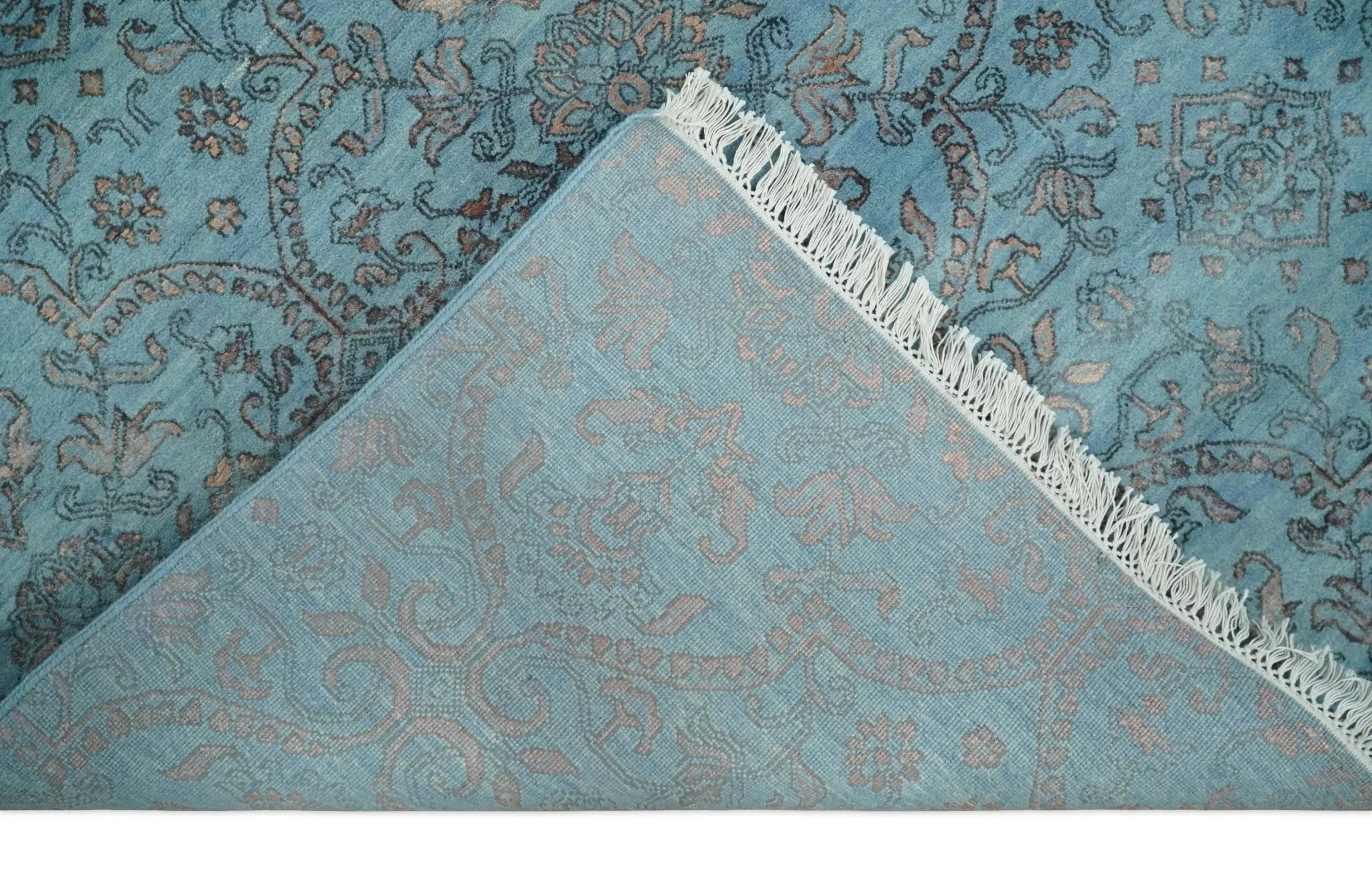 9x12 Fine Hand Knotted Blue and Brown Traditional Vintage Persian Wool and Silk Area Rug | AGR32 - Image 7