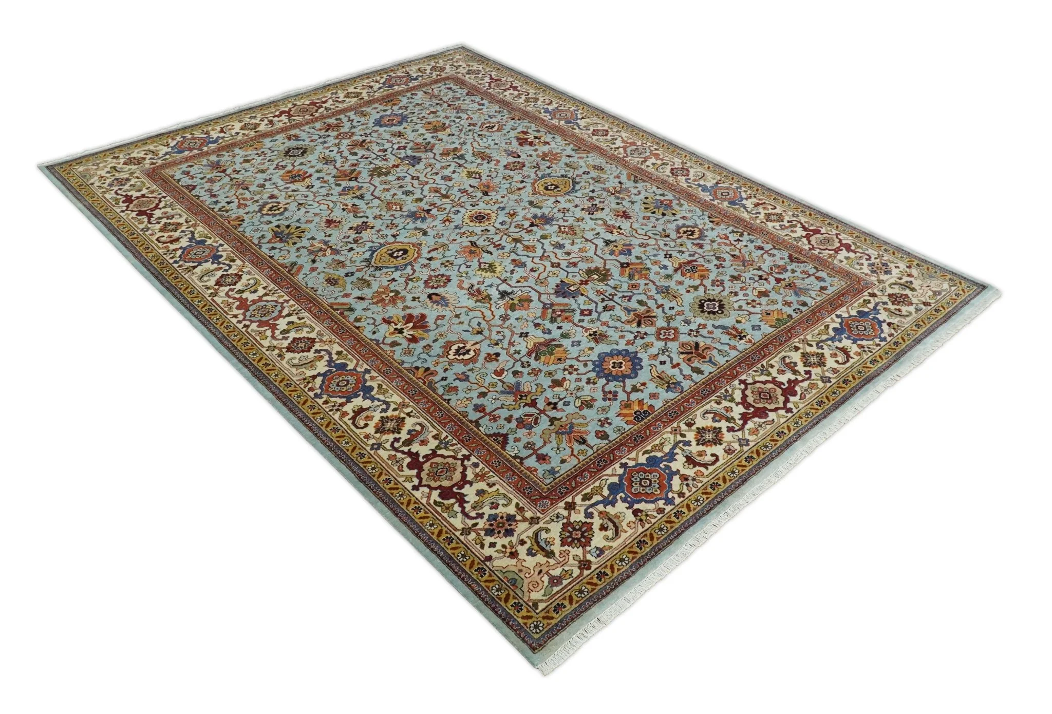 8x10 and 9x12 Fine Hand Knotted Blue and Ivory Traditional Vintage Antique Persian Wool Rug | TRDCP853 - Image 10