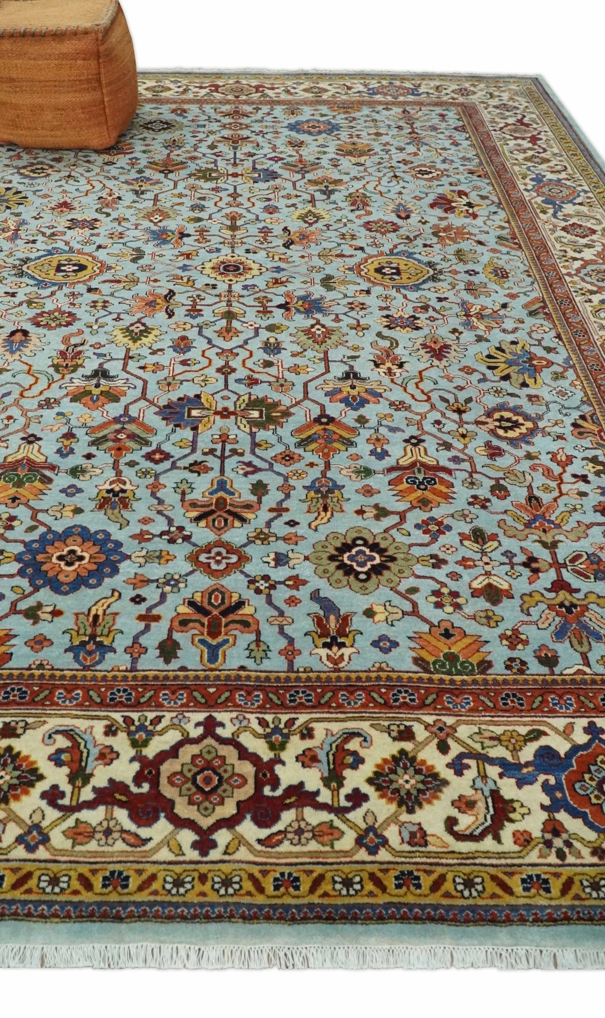 8x10 and 9x12 Fine Hand Knotted Blue and Ivory Traditional Vintage Antique Persian Wool Rug | TRDCP853 - Image 3
