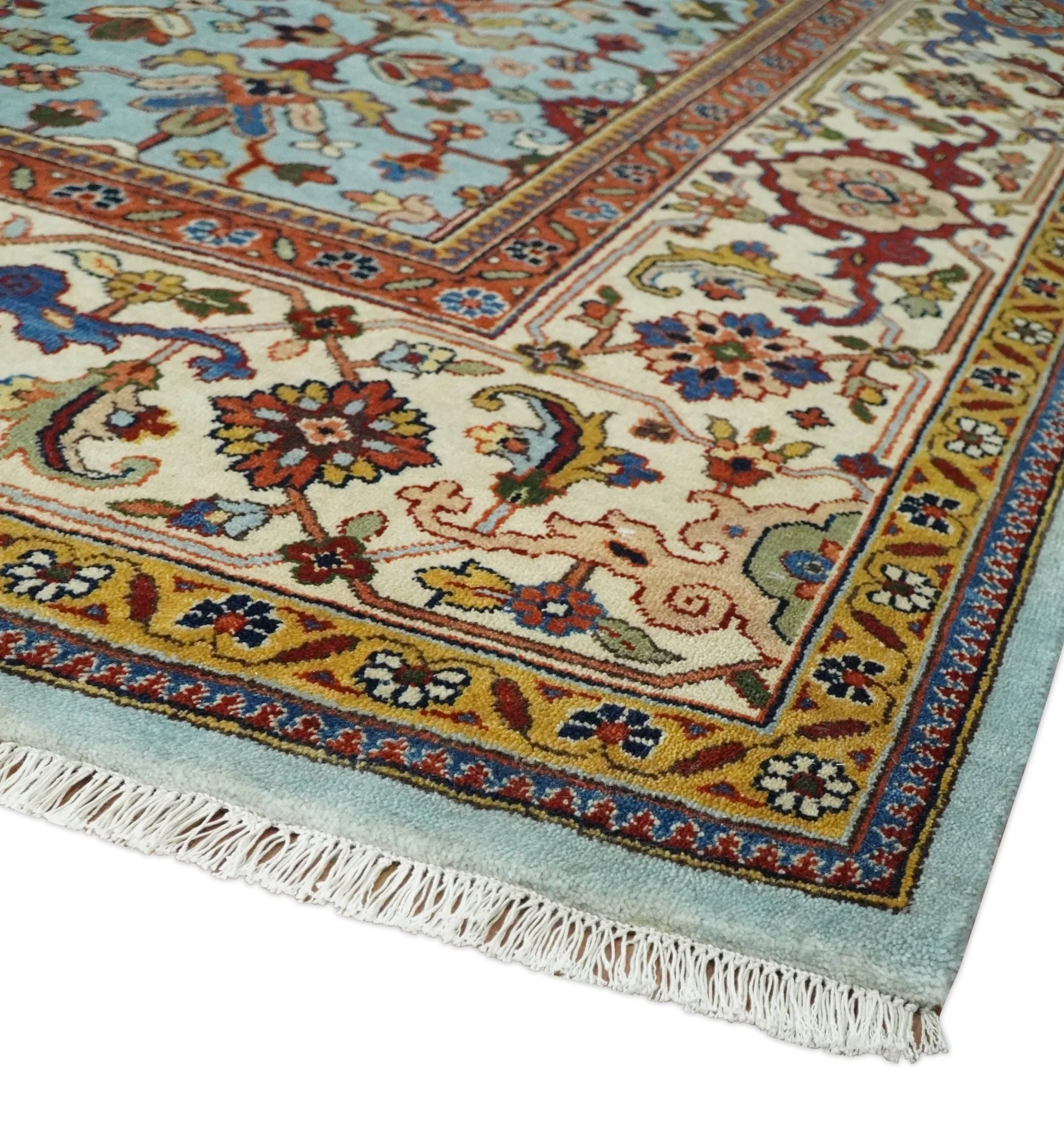 8x10 and 9x12 Fine Hand Knotted Blue and Ivory Traditional Vintage Antique Persian Wool Rug | TRDCP853 - Image 5