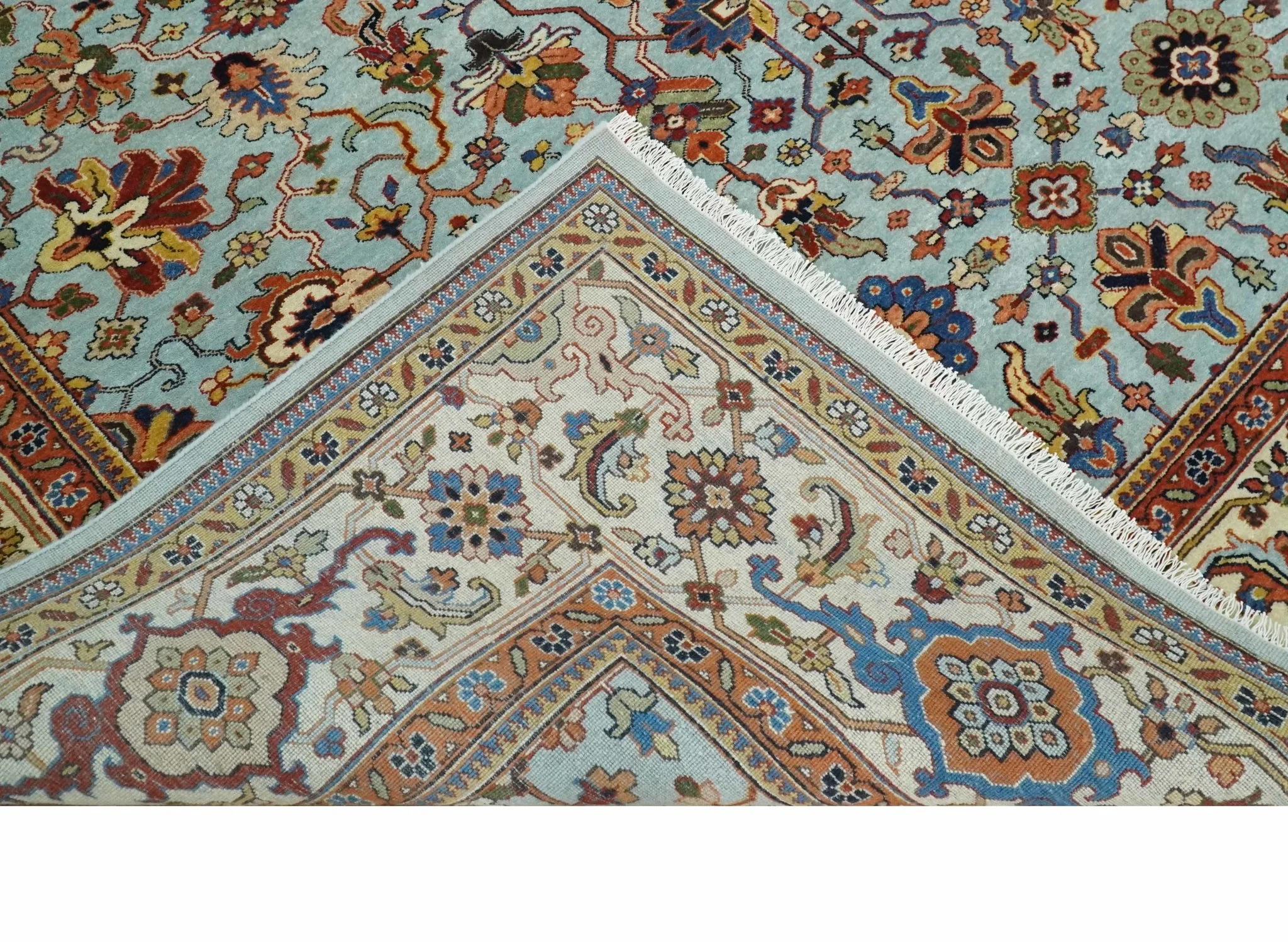 8x10 and 9x12 Fine Hand Knotted Blue and Ivory Traditional Vintage Antique Persian Wool Rug | TRDCP853 - Image 7