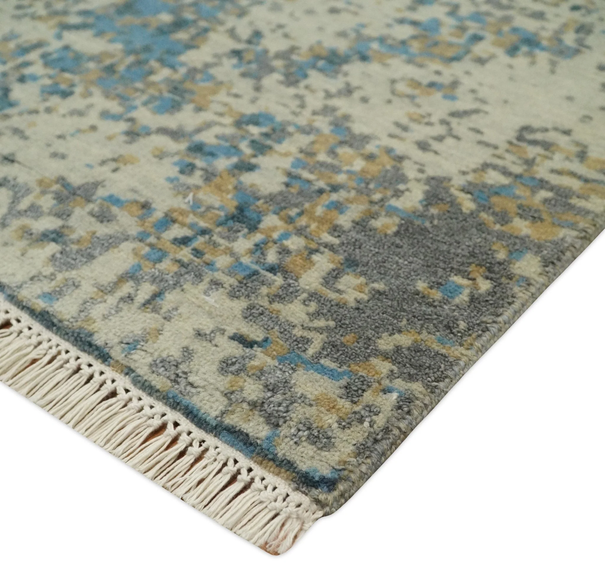 9x12 Fine Hand knotted Bue and Beige Traditional Modern Abstract Wool and Bamboo Silk Area Rug | TRDCP675912 - Image 5