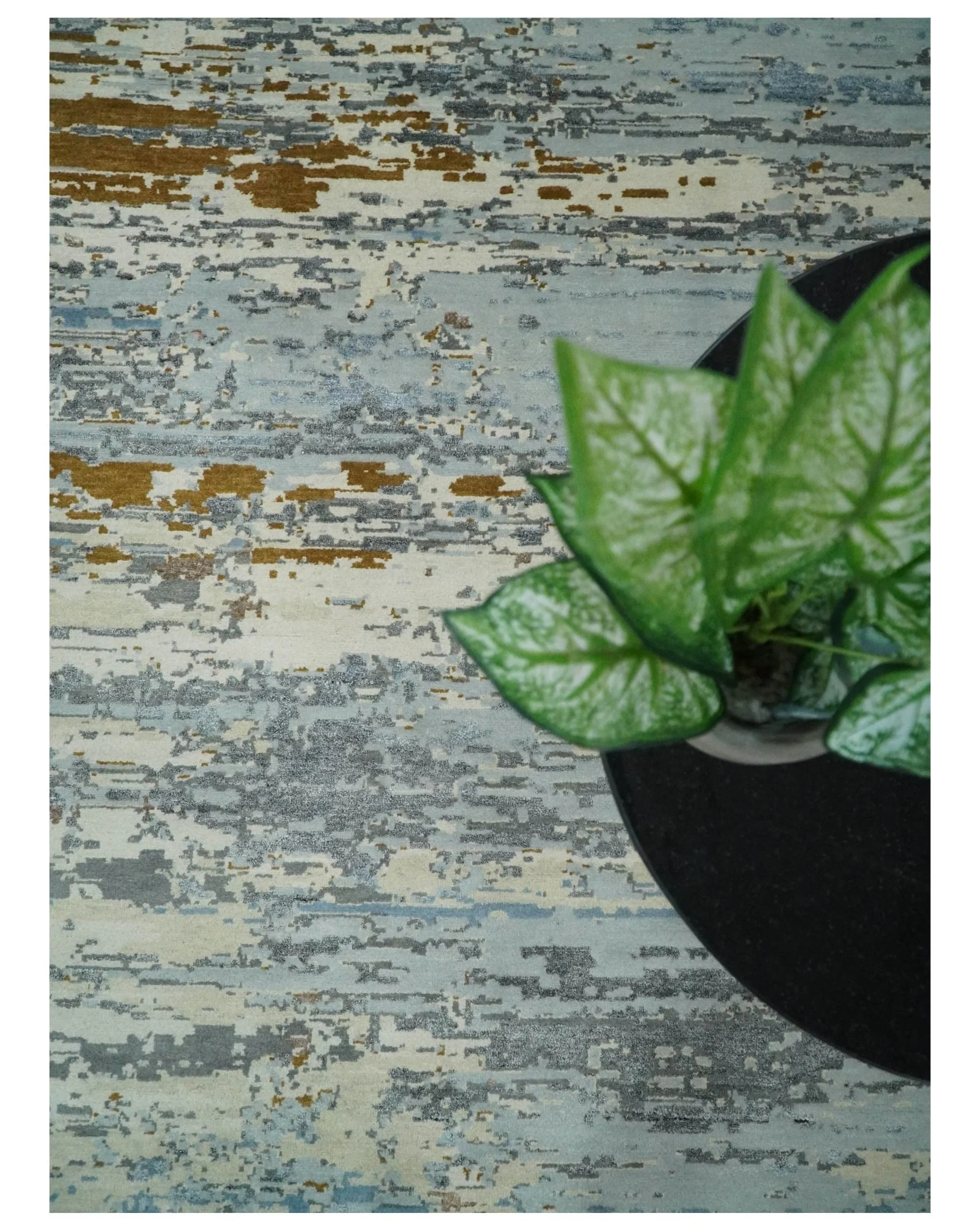 9x12 Fine Hand Knotted Ivory and Blue Modern Abstract Style Antique Wool and Silk Area Rug | AGR22 - Image 6