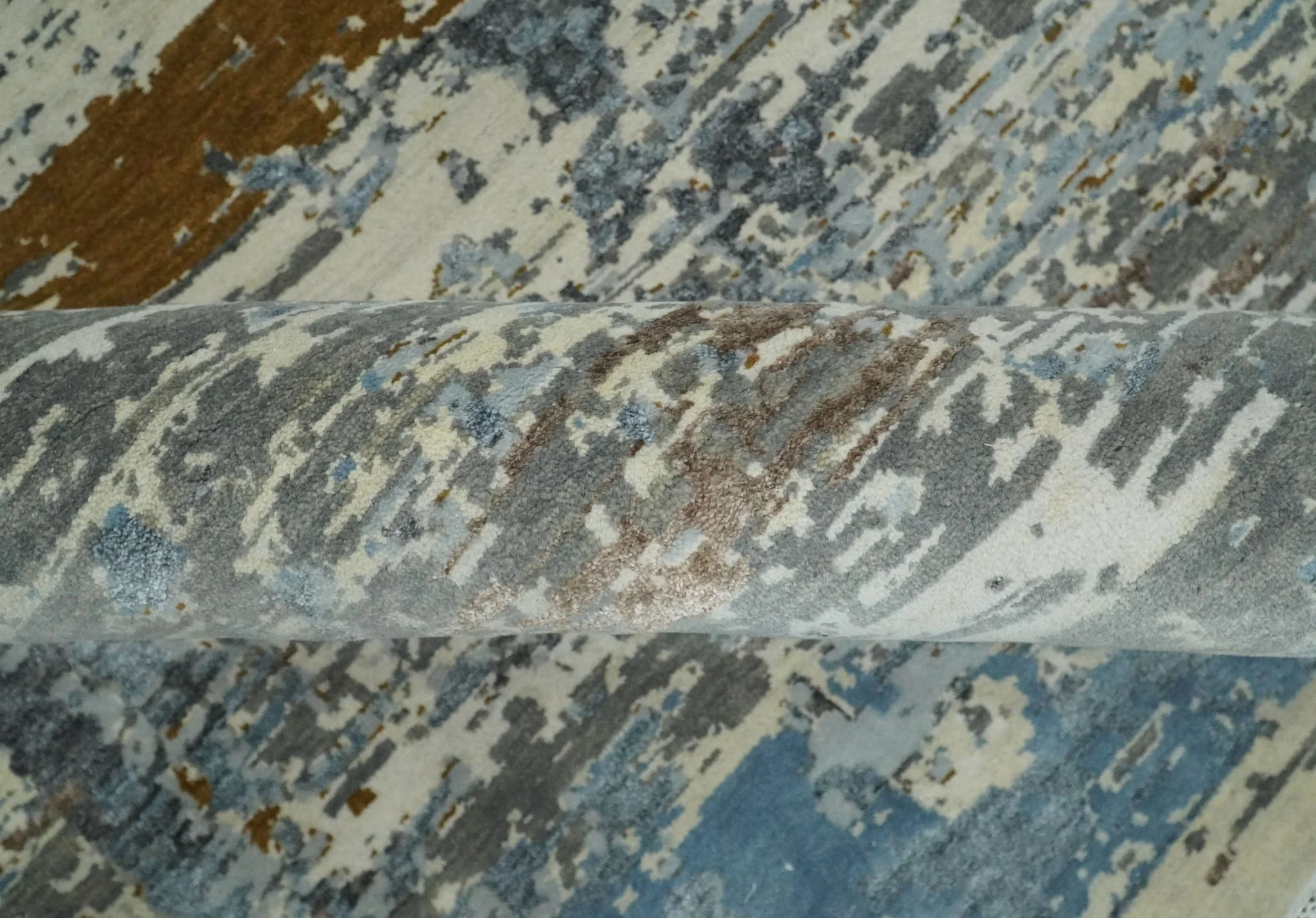 9x12 Fine Hand Knotted Ivory and Blue Modern Abstract Style Antique Wool and Silk Area Rug | AGR22 - Image 7