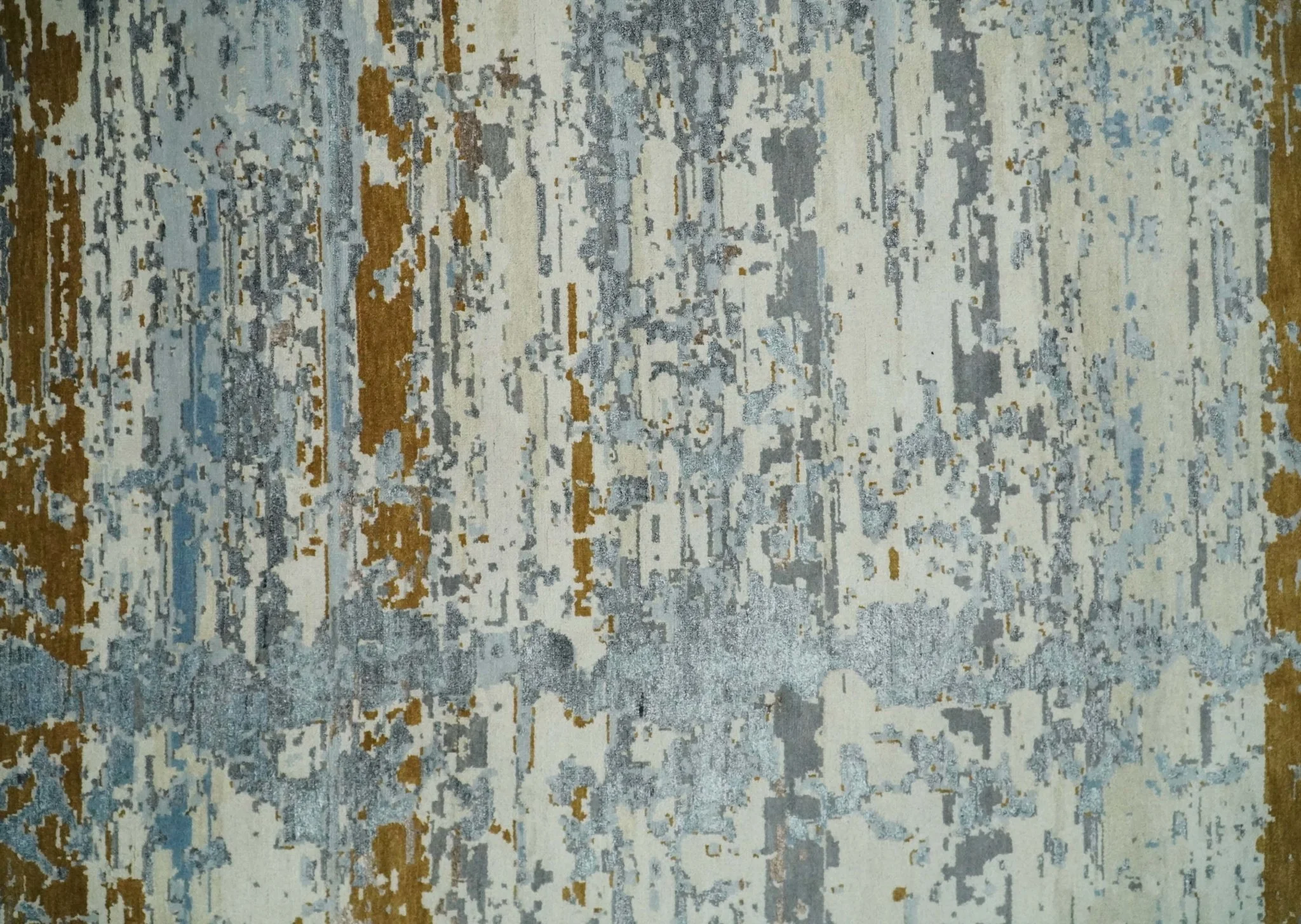 9x12 Fine Hand Knotted Ivory and Blue Modern Abstract Style Antique Wool and Silk Area Rug | AGR22 - Image 9