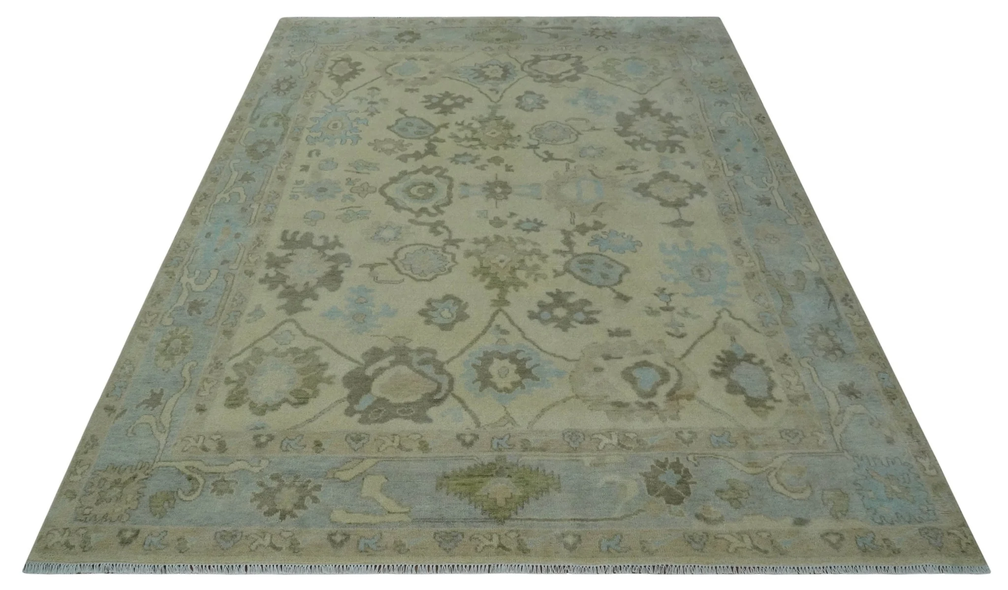 9x12 Hand Knotted Antique Style Beige and Silver Traditional Wool Rug - Image 10
