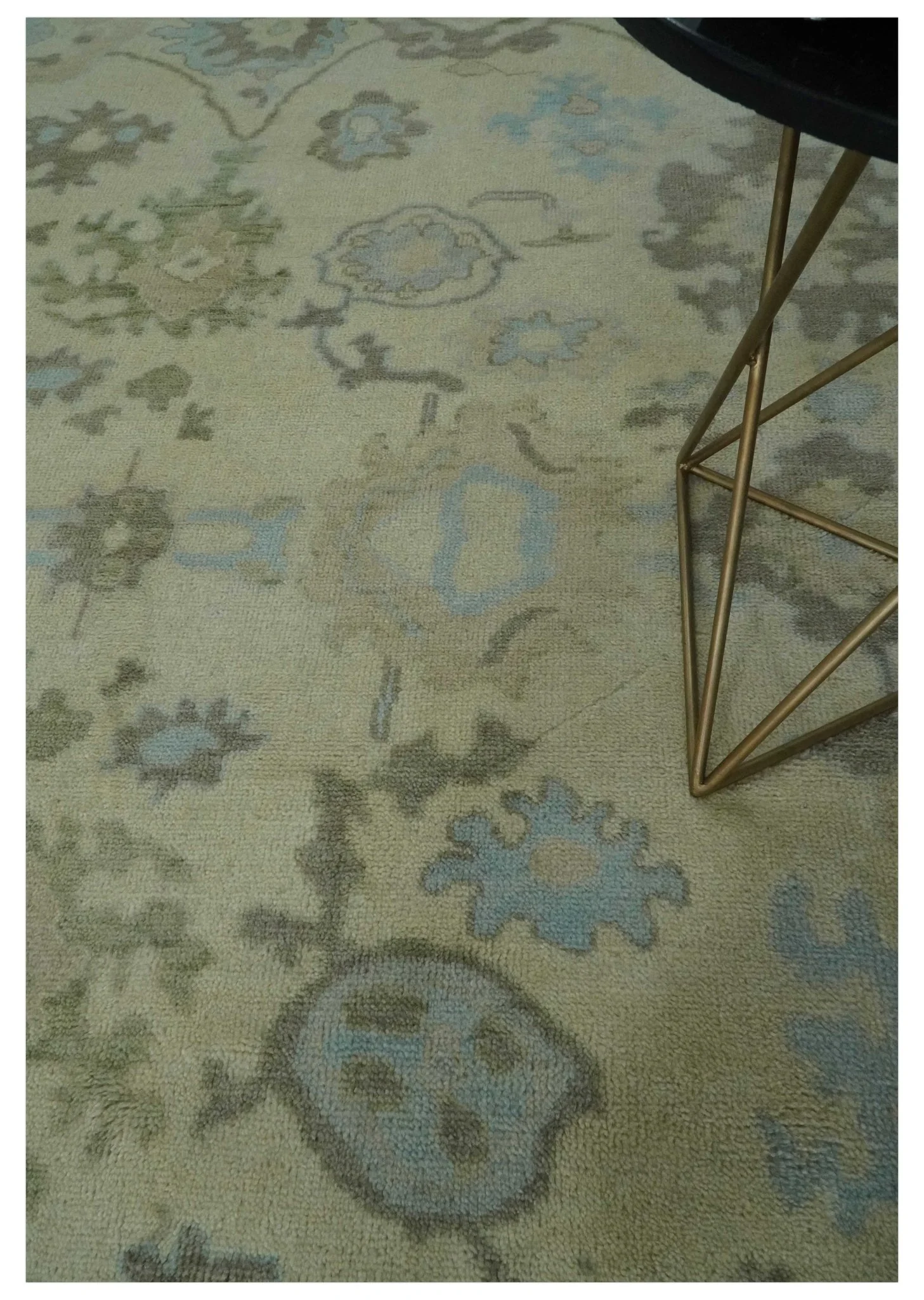 9x12 Hand Knotted Antique Style Beige and Silver Traditional Wool Rug - Image 2