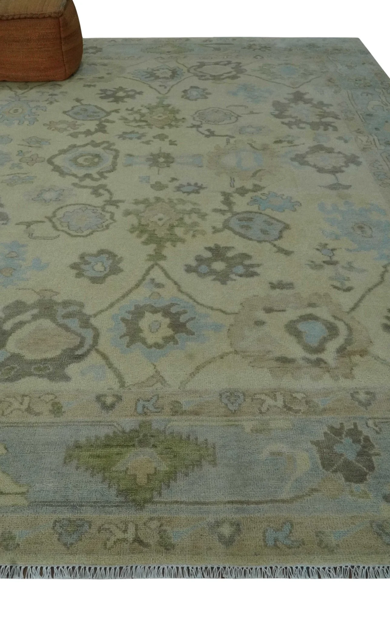 9x12 Hand Knotted Antique Style Beige and Silver Traditional Wool Rug - Image 3