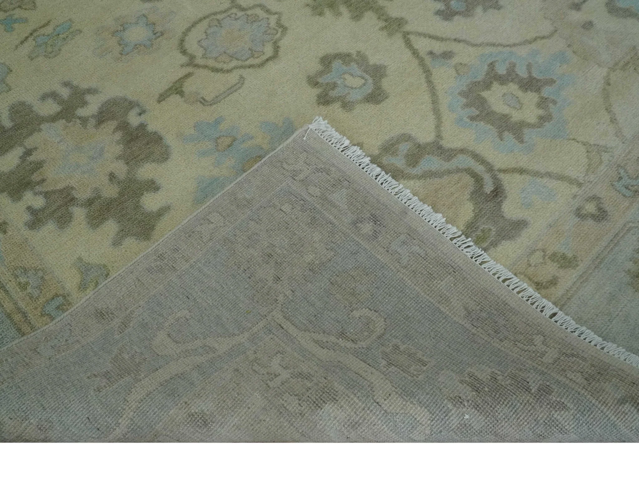 9x12 Hand Knotted Antique Style Beige and Silver Traditional Wool Rug - Image 6