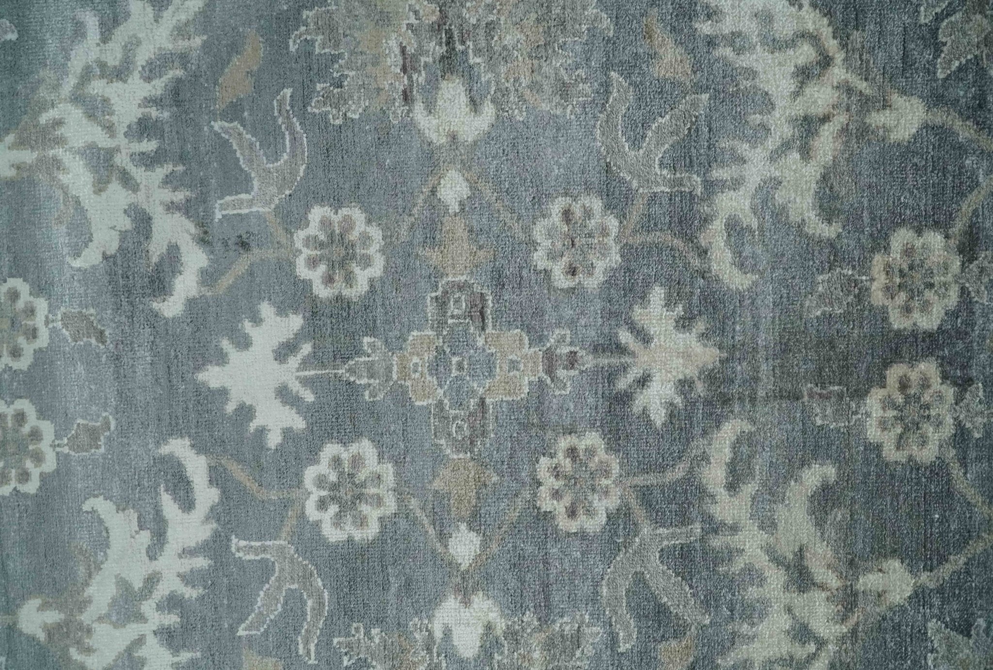 Hand Knotted 9x12 Charcoal, Ivory and Beige Antique Floral Traditional Bamboo Silk Area Rug - Image 2
