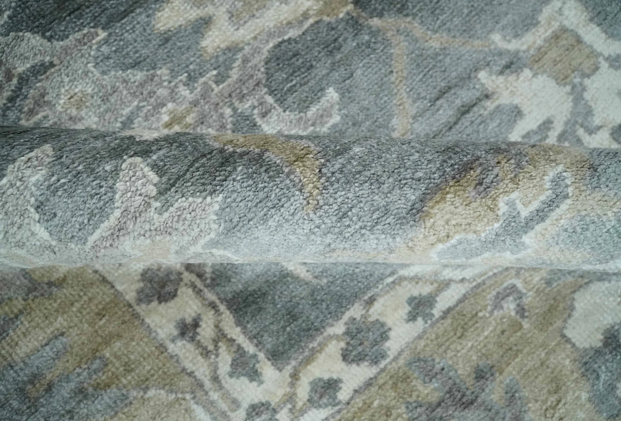 Hand Knotted 9x12 Charcoal, Ivory and Beige Antique Floral Traditional Bamboo Silk Area Rug - Image 6