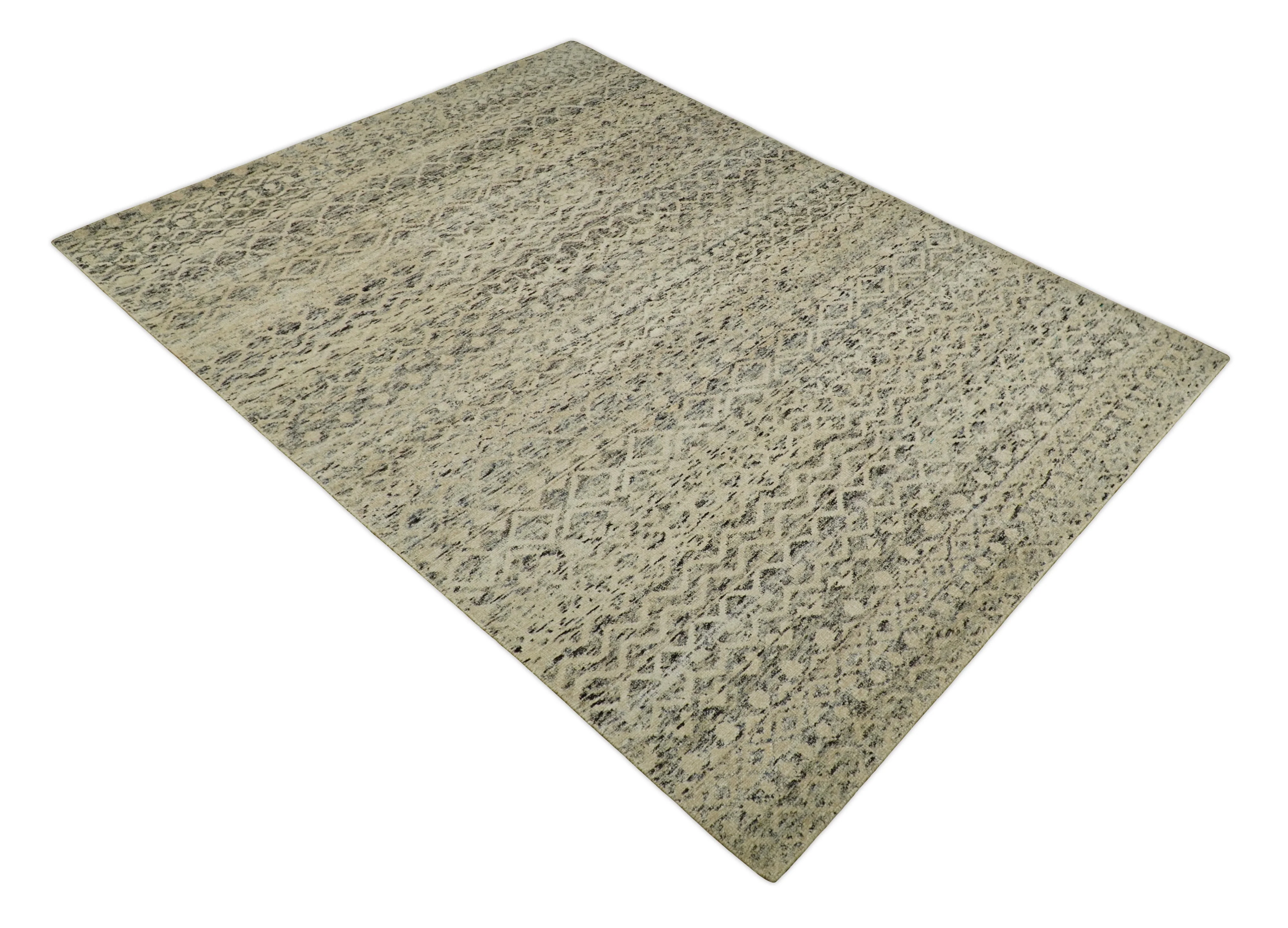 9x12 Hand Knotted Beige and Brown  Modern Contemporary Southwestern Tribal Trellis Recycled Silk Area Rug | OP18 - Image 11