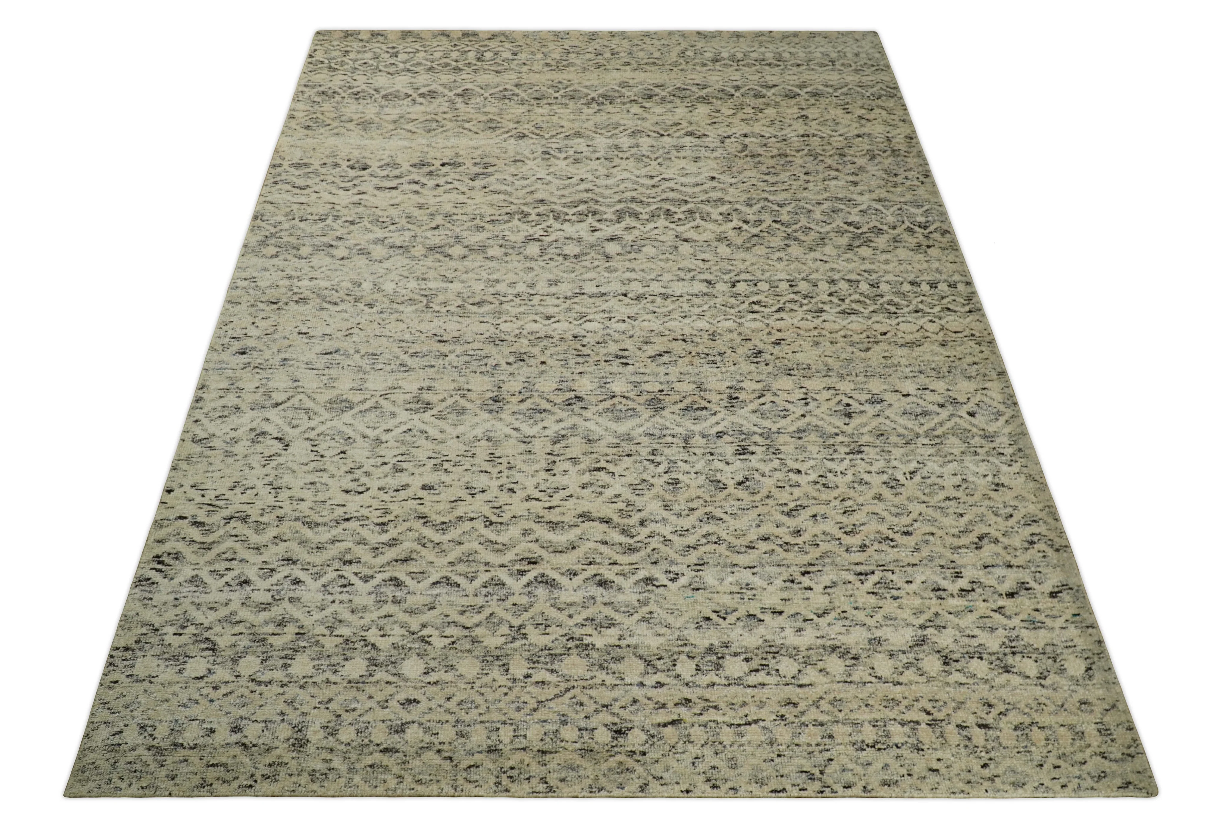 9x12 Hand Knotted Beige and Brown  Modern Contemporary Southwestern Tribal Trellis Recycled Silk Area Rug | OP18 - Image 12