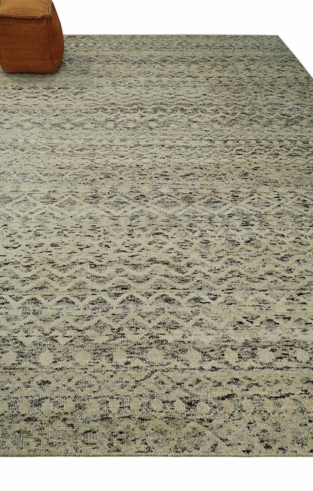 9x12 Hand Knotted Beige and Brown  Modern Contemporary Southwestern Tribal Trellis Recycled Silk Area Rug | OP18 - Image 3