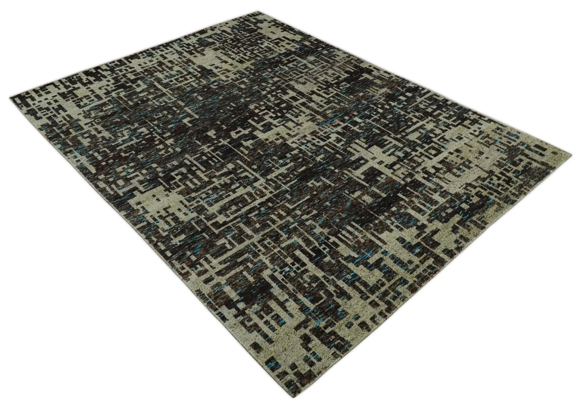 9x12 Hand Knotted Beige and Brown Modern Abstract Contemporary Recycled Silk Area Rug | OP36 - Image 10