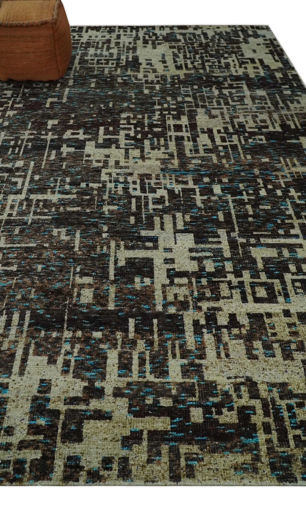 9x12 Hand Knotted Beige and Brown Modern Abstract Contemporary Recycled Silk Area Rug | OP36 - Image 3