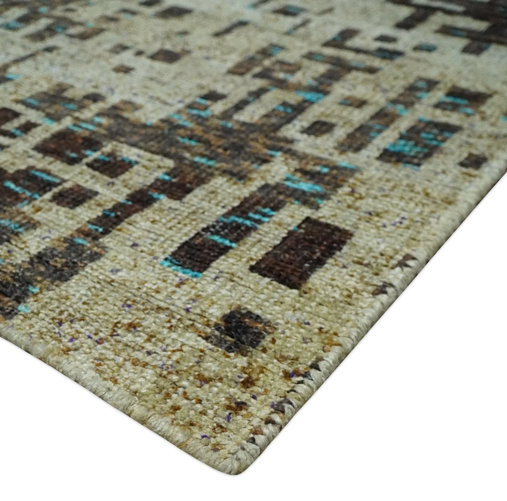 9x12 Hand Knotted Beige and Brown Modern Abstract Contemporary Recycled Silk Area Rug | OP36 - Image 6