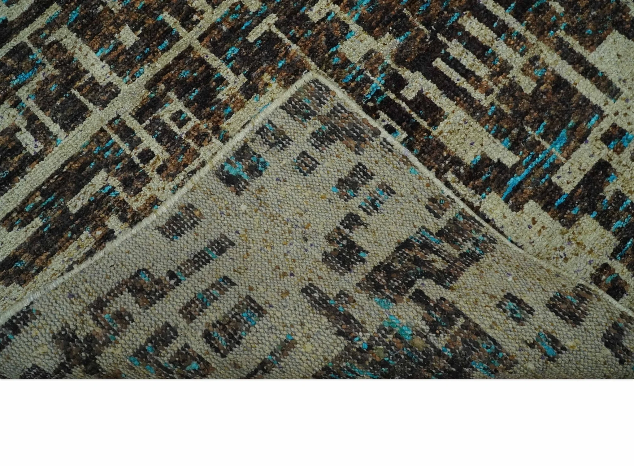 9x12 Hand Knotted Beige and Brown Modern Abstract Contemporary Recycled Silk Area Rug | OP36 - Image 7