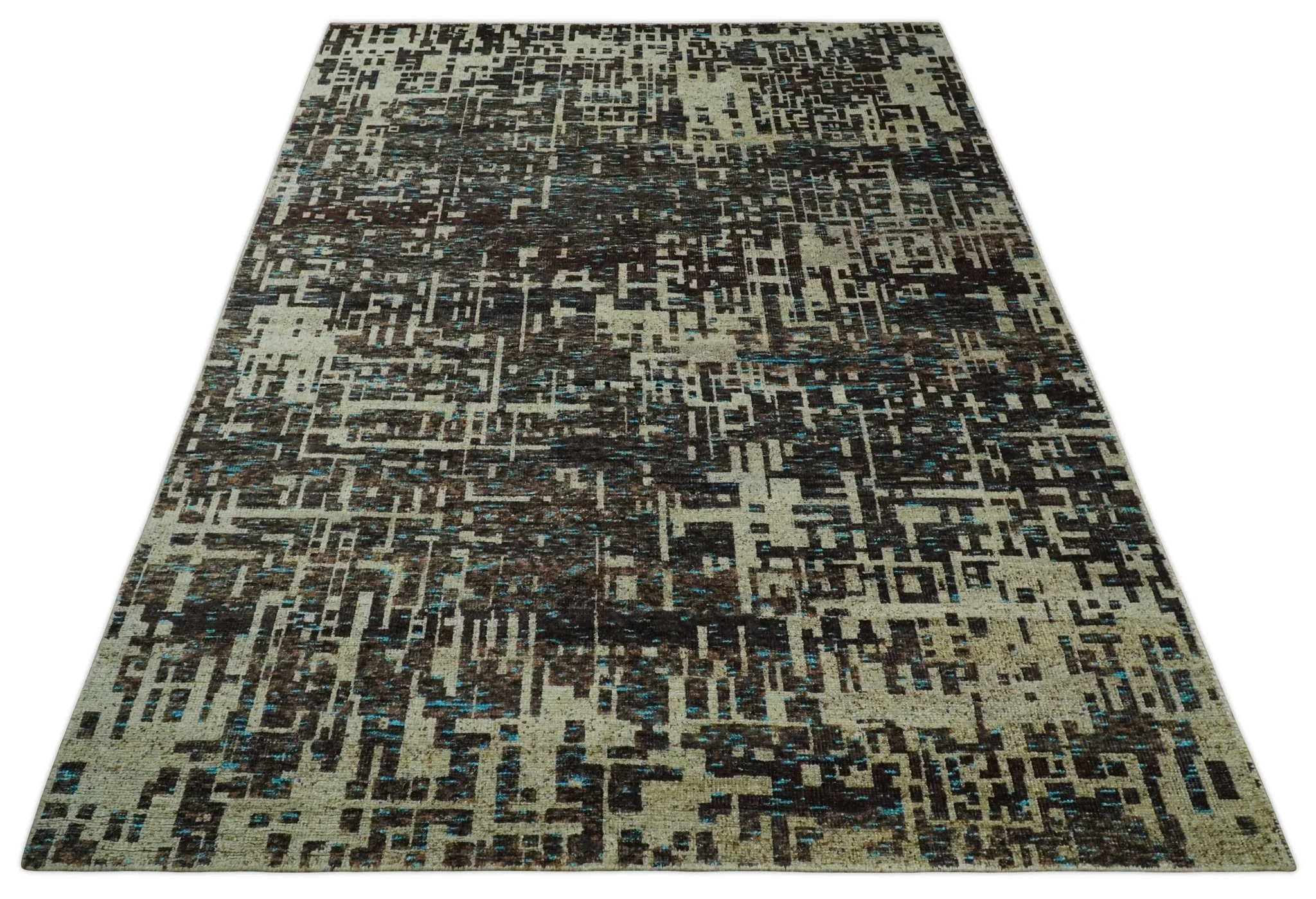 9x12 Hand Knotted Beige and Brown Modern Abstract Contemporary Recycled Silk Area Rug | OP36 - Image 9