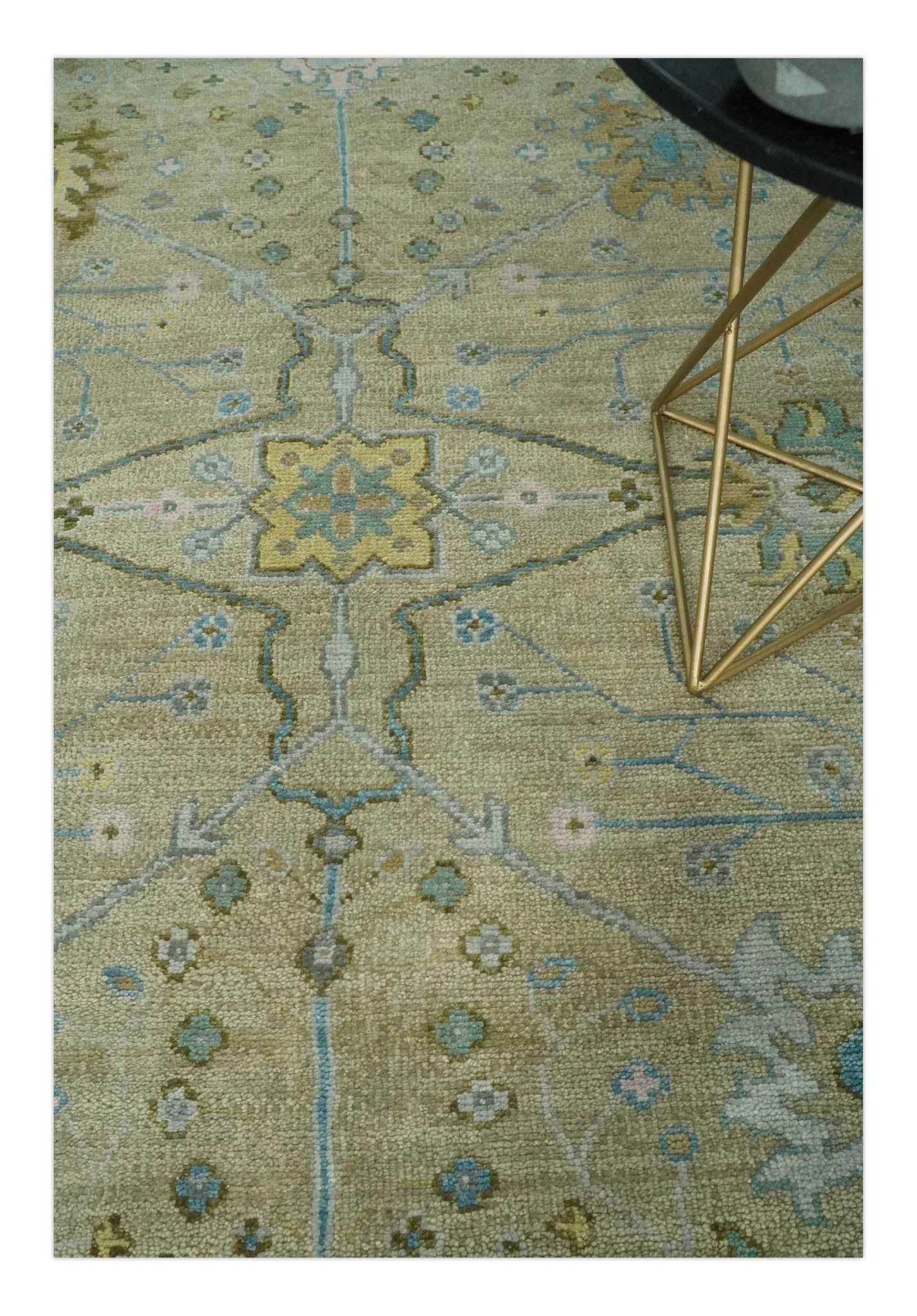 9x12 Hand Knotted Beige and Ivory Floral Traditional Persian Oushak Wool Rug | TRDCP1205912S - Image 2