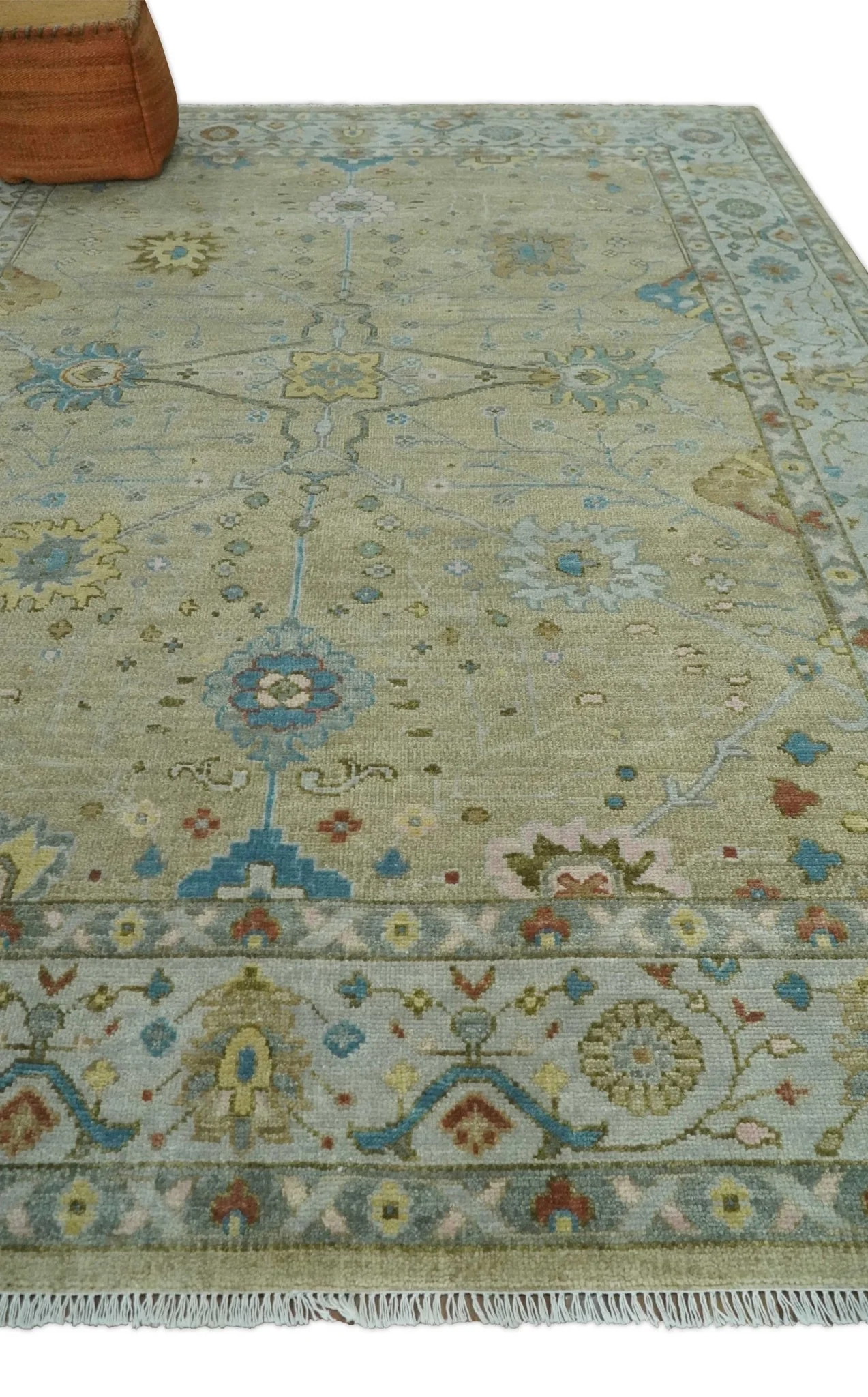 9x12 Hand Knotted Beige and Ivory Floral Traditional Persian Oushak Wool Rug | TRDCP1205912S - Image 3