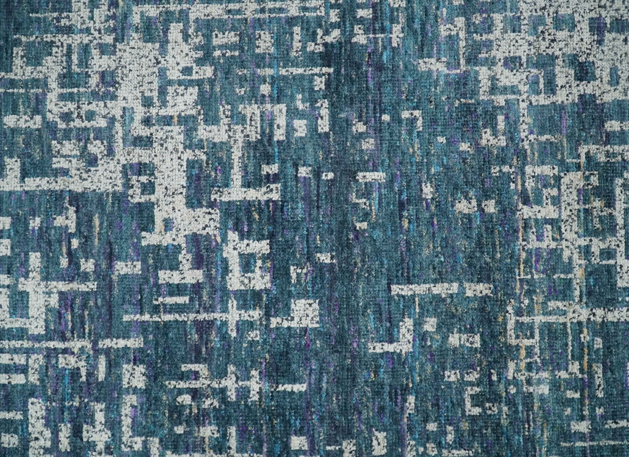 9x12 Hand Knotted Blue and Silver Modern Abstract Contemporary Recycled Silk Area Rug | OP3 - Image 10