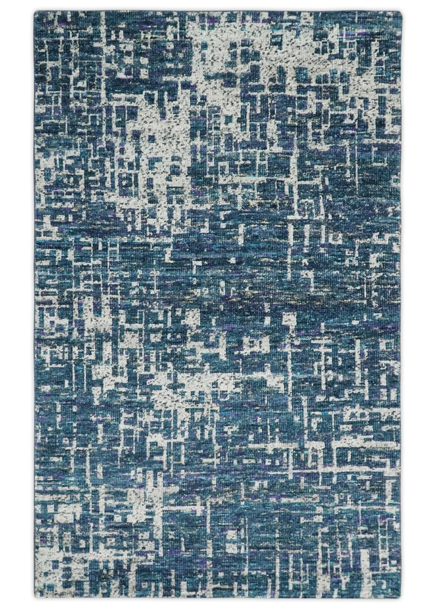 9x12 Hand Knotted Blue and Silver Modern Abstract Contemporary Recycled Silk Area Rug | OP3 - Image 12