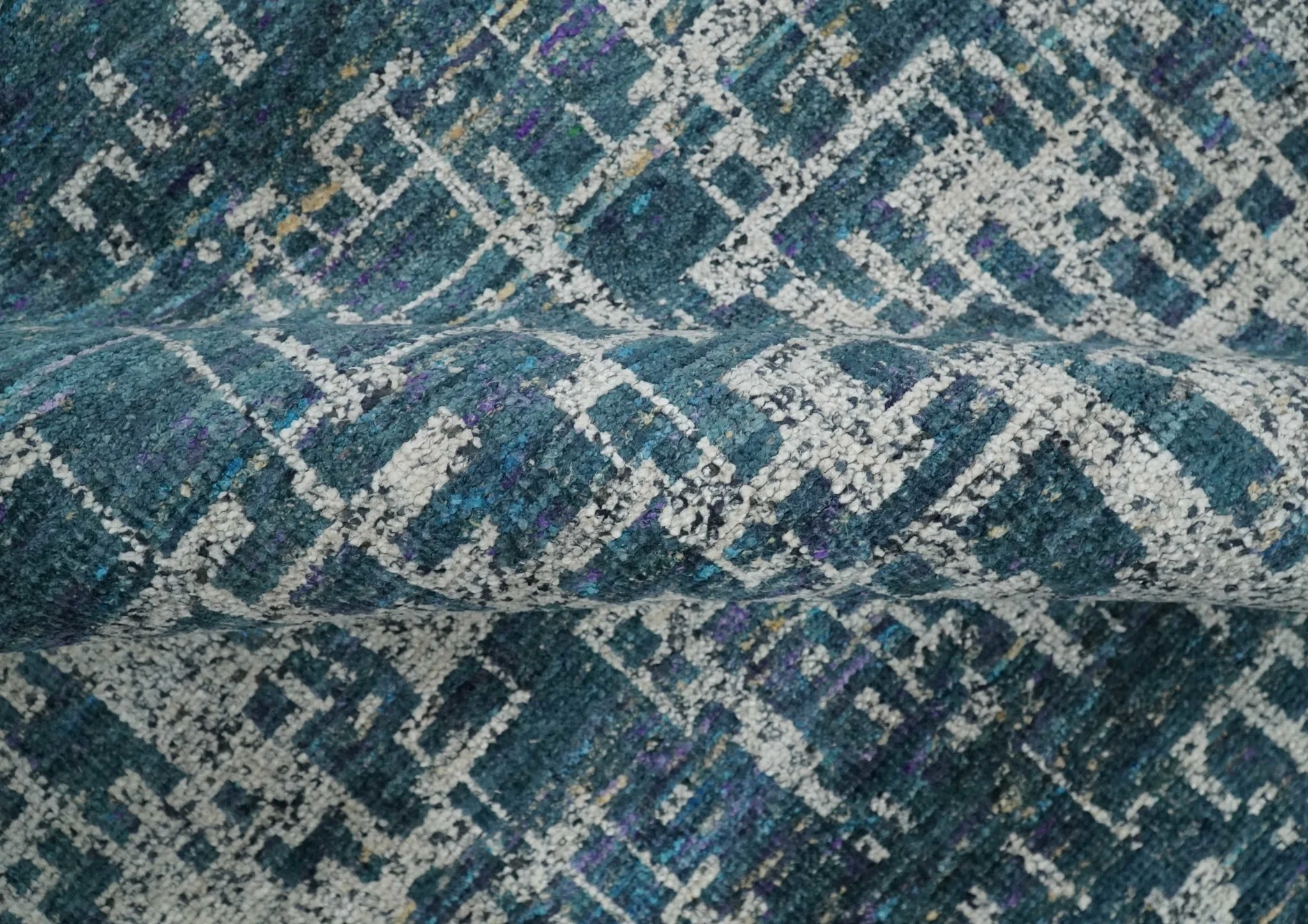 9x12 Hand Knotted Blue and Silver Modern Abstract Contemporary Recycled Silk Area Rug | OP3 - Image 4