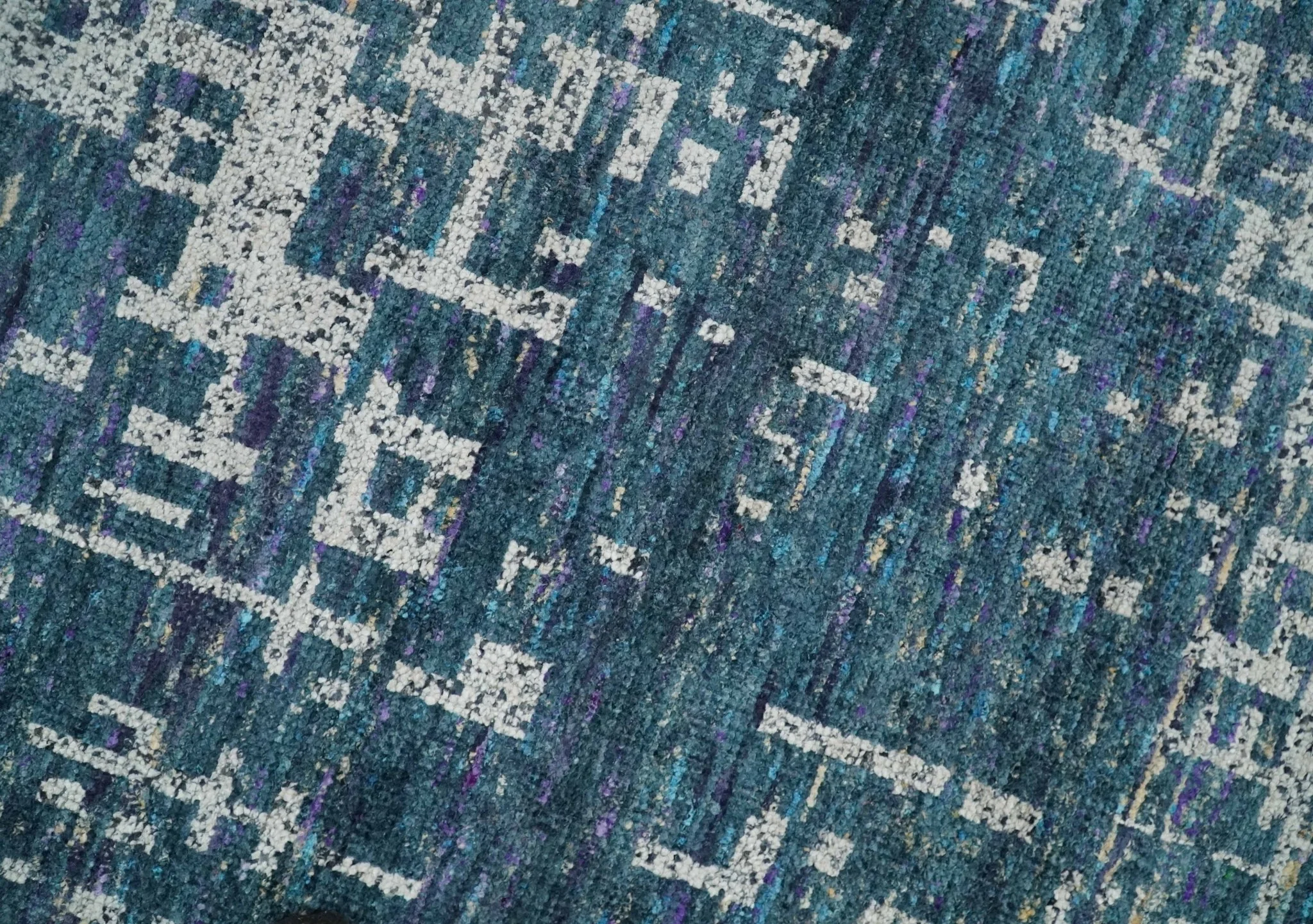 9x12 Hand Knotted Blue and Silver Modern Abstract Contemporary Recycled Silk Area Rug | OP3 - Image 5