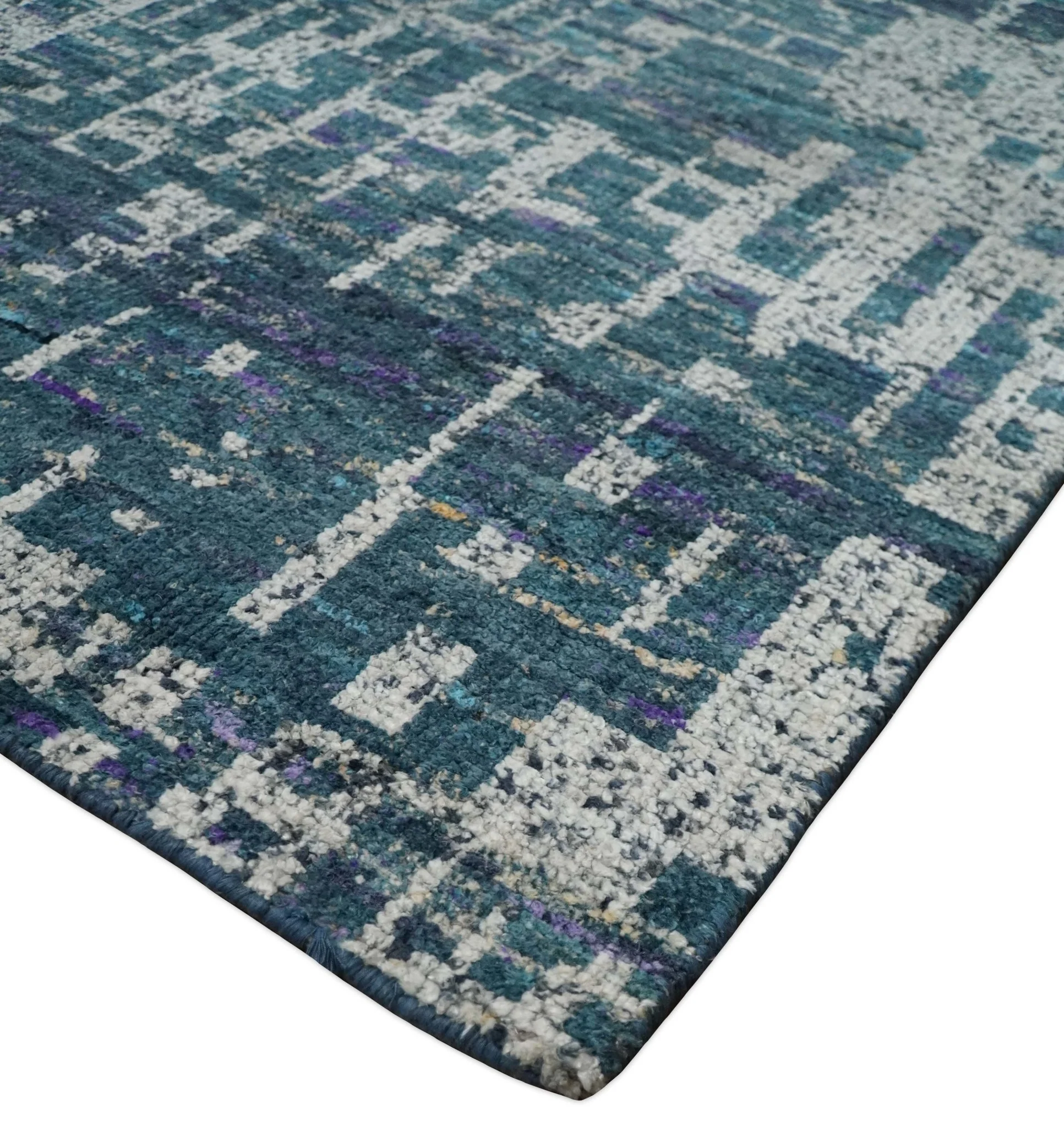 9x12 Hand Knotted Blue and Silver Modern Abstract Contemporary Recycled Silk Area Rug | OP3 - Image 6