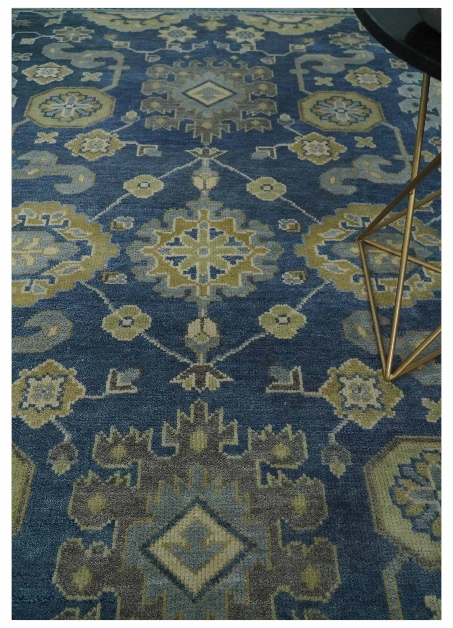 9x12 Hand Knotted Blue and Beige Traditional Oushak Wool Area Rug - Image 2