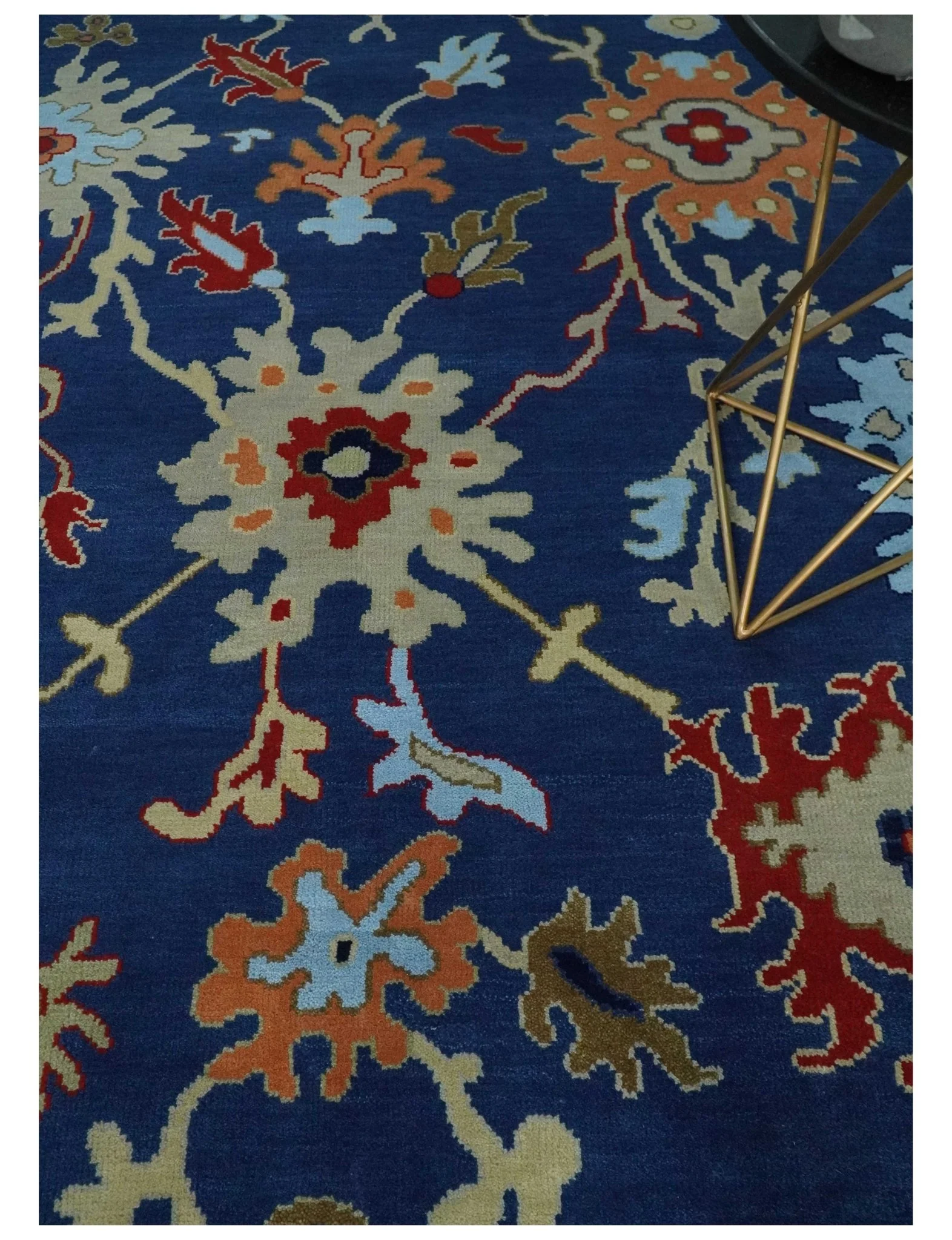 9x12 Hand Knotted Blue and Beige Colorful Oushak Wool Area Rug - Image 2