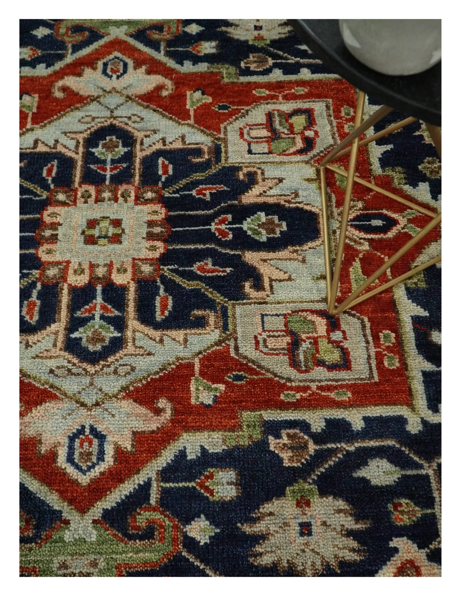 9x12 Hand Knotted Blue and Rust Traditional Heriz Serapi Antique Wool Rug | TRDCP680912 - Image 2