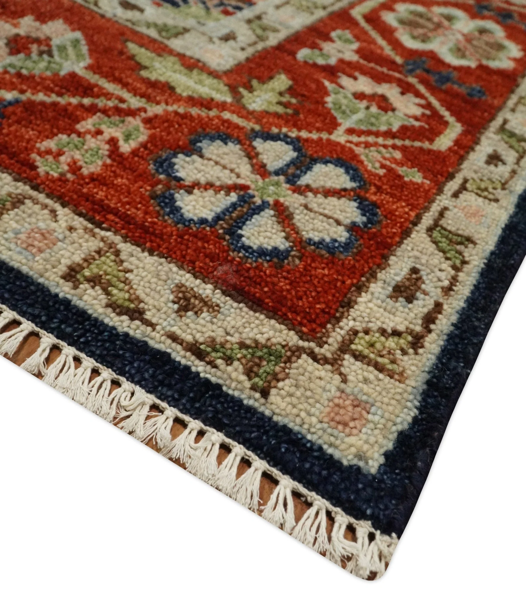 9x12 Hand Knotted Blue and Rust Traditional Heriz Serapi Antique Wool Rug | TRDCP680912 - Image 5