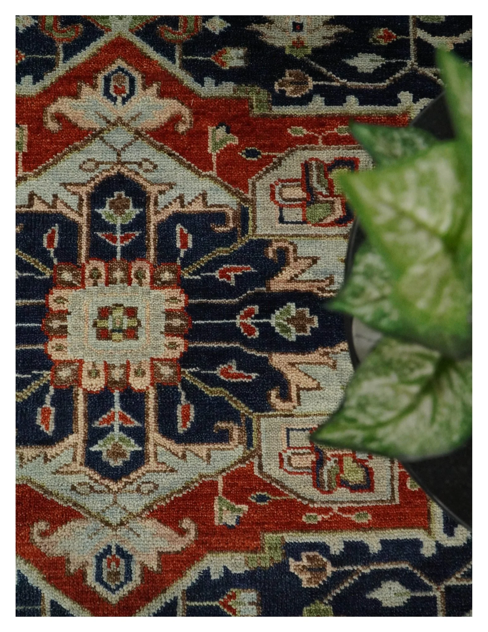 9x12 Hand Knotted Blue and Rust Traditional Heriz Serapi Antique Wool Rug | TRDCP680912 - Image 6