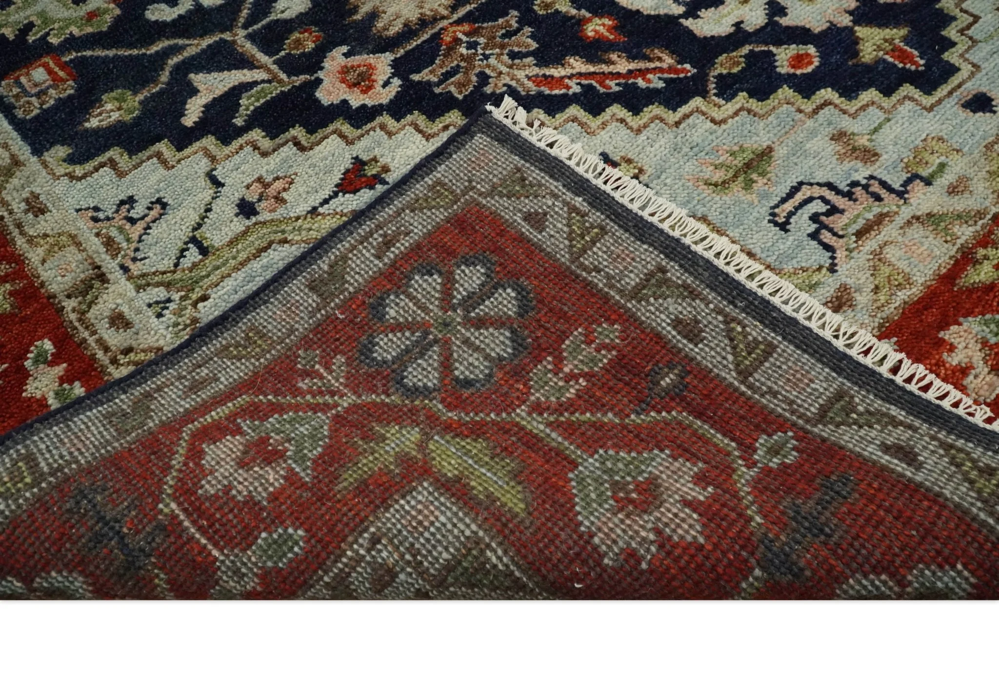 9x12 Hand Knotted Blue and Rust Traditional Heriz Serapi Antique Wool Rug | TRDCP680912 - Image 7