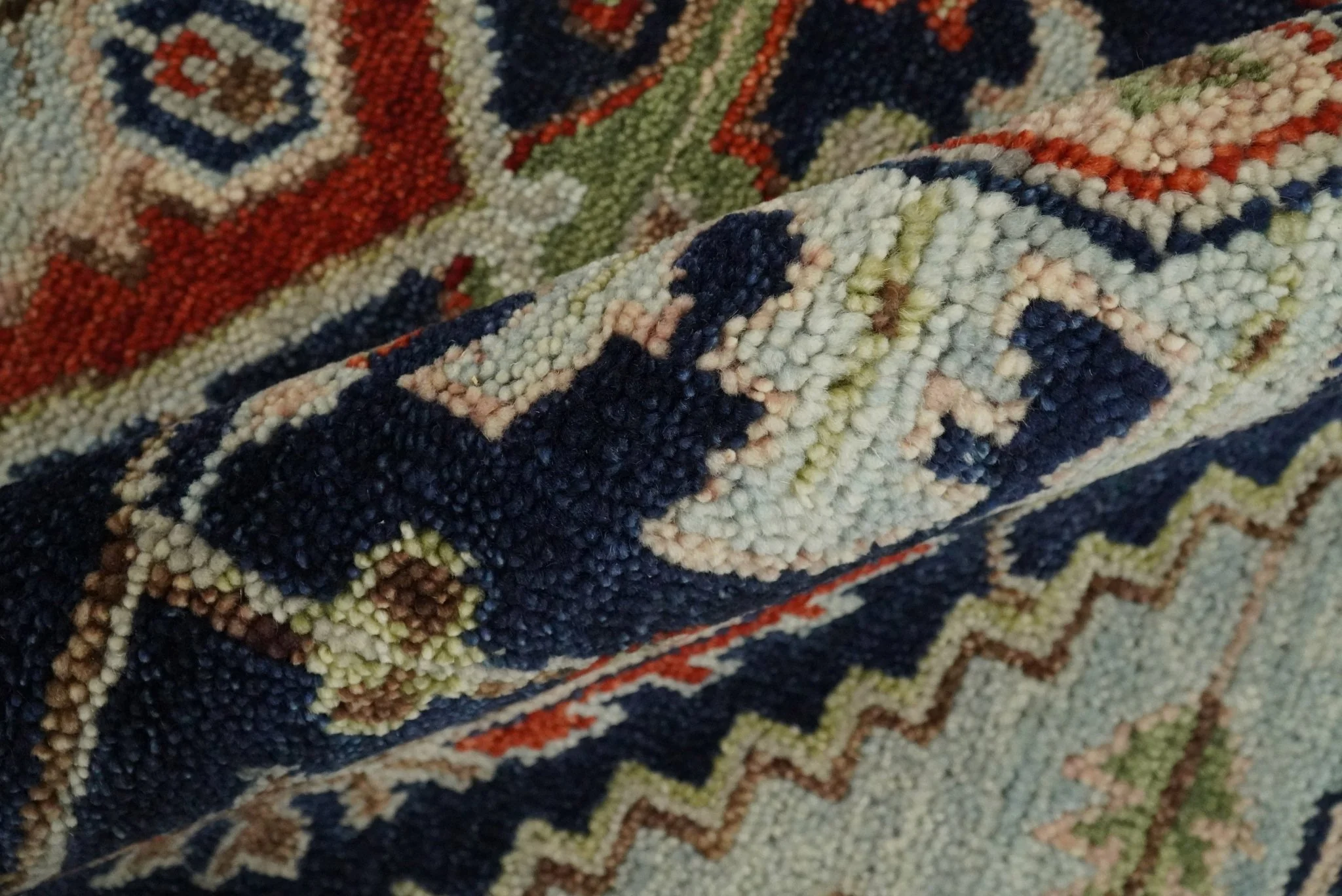 9x12 Hand Knotted Blue and Rust Traditional Heriz Serapi Antique Wool Rug | TRDCP680912 - Image 8