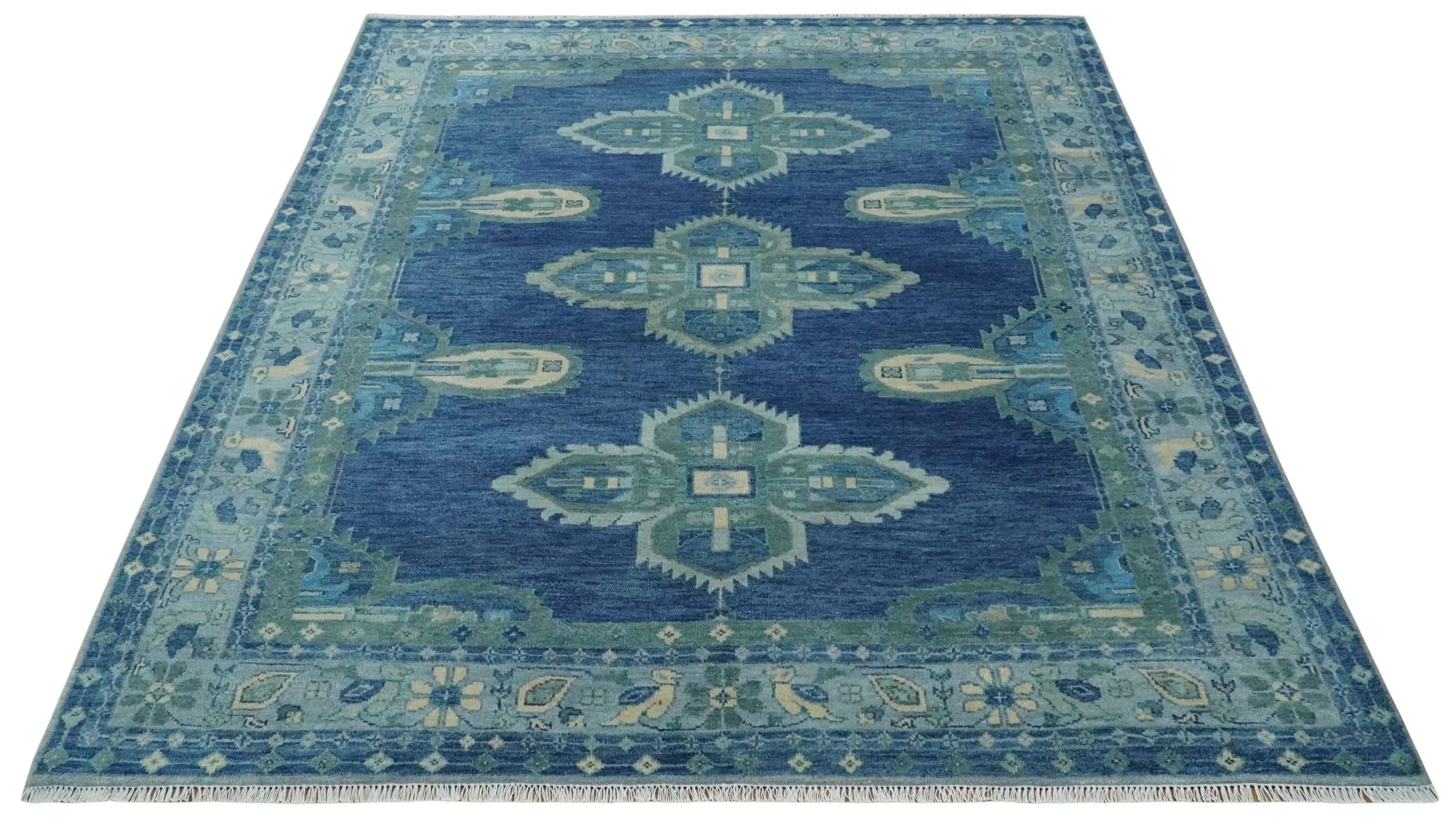 Custom Made Hand Knotted Blue and Silver Traditional Antique Style Wool Rug - Image 10