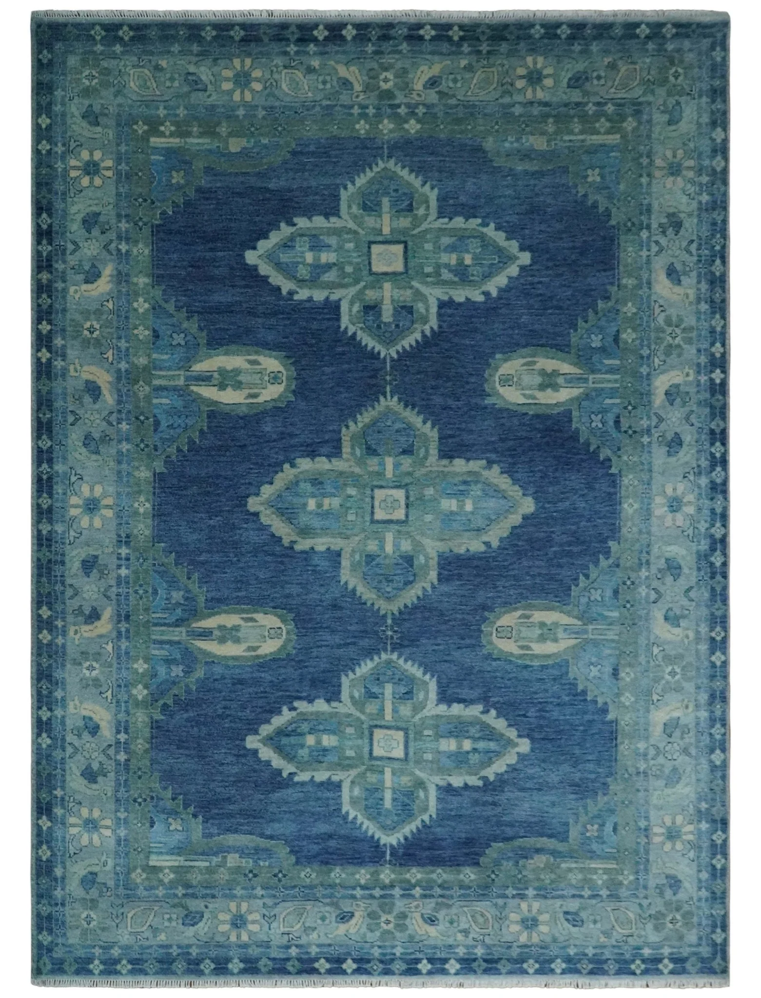 Custom Made Hand Knotted Blue and Silver Traditional Antique Style Wool Rug - Image 11