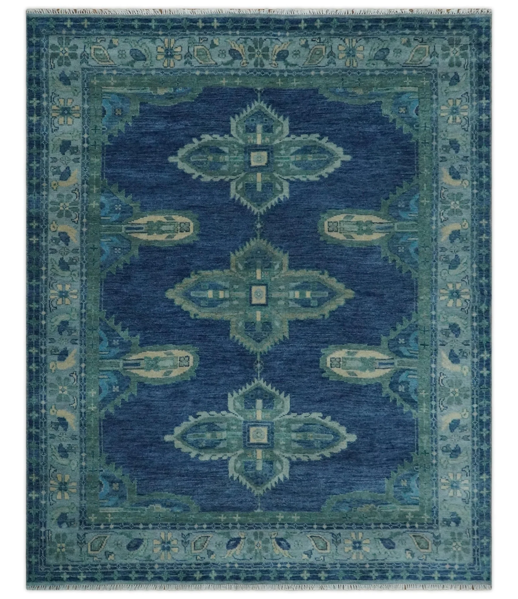 Custom Made Hand Knotted Blue and Silver Traditional Antique Style Wool Rug - Image 12