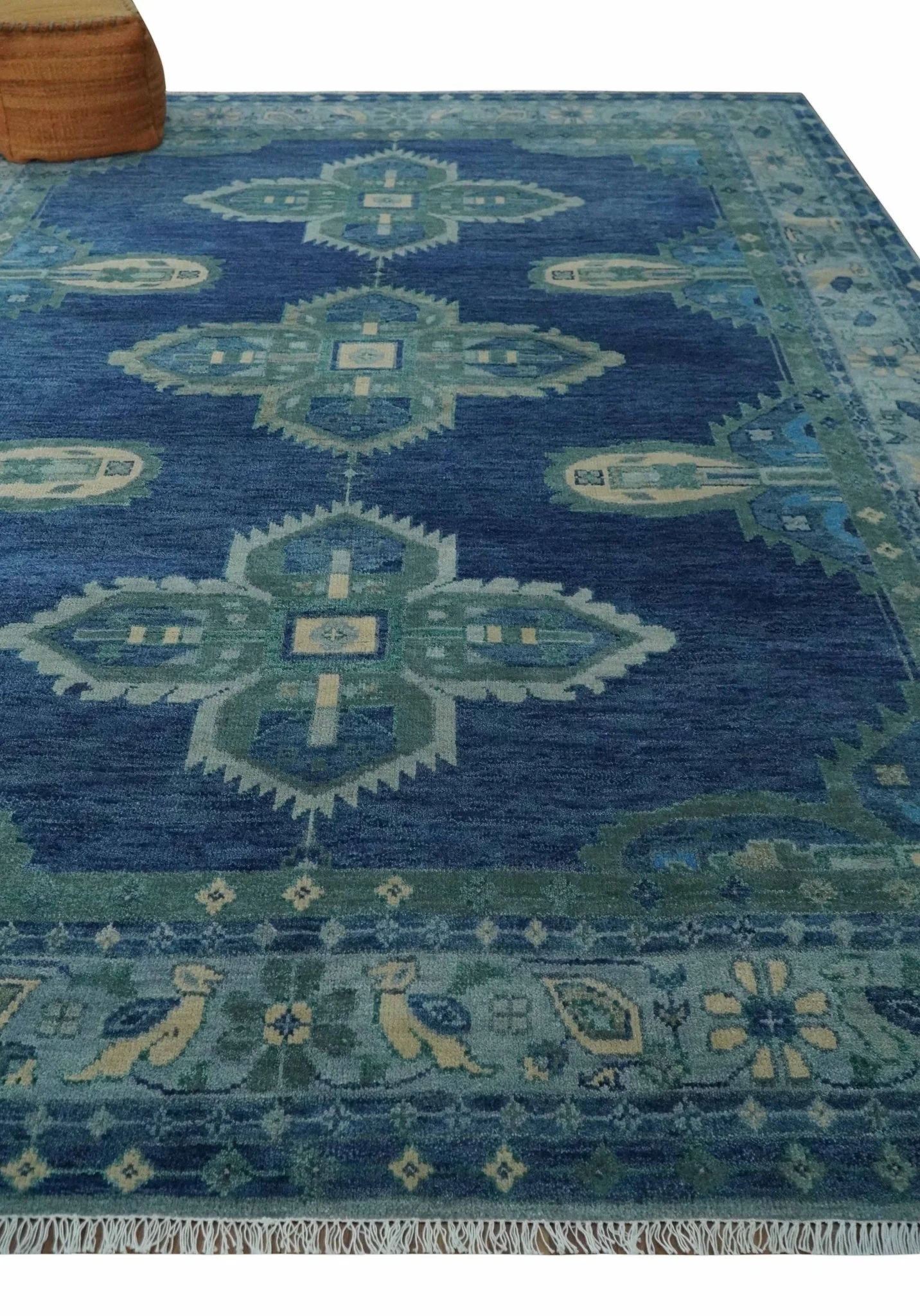 Custom Made Hand Knotted Blue and Silver Traditional Antique Style Wool Rug - Image 3