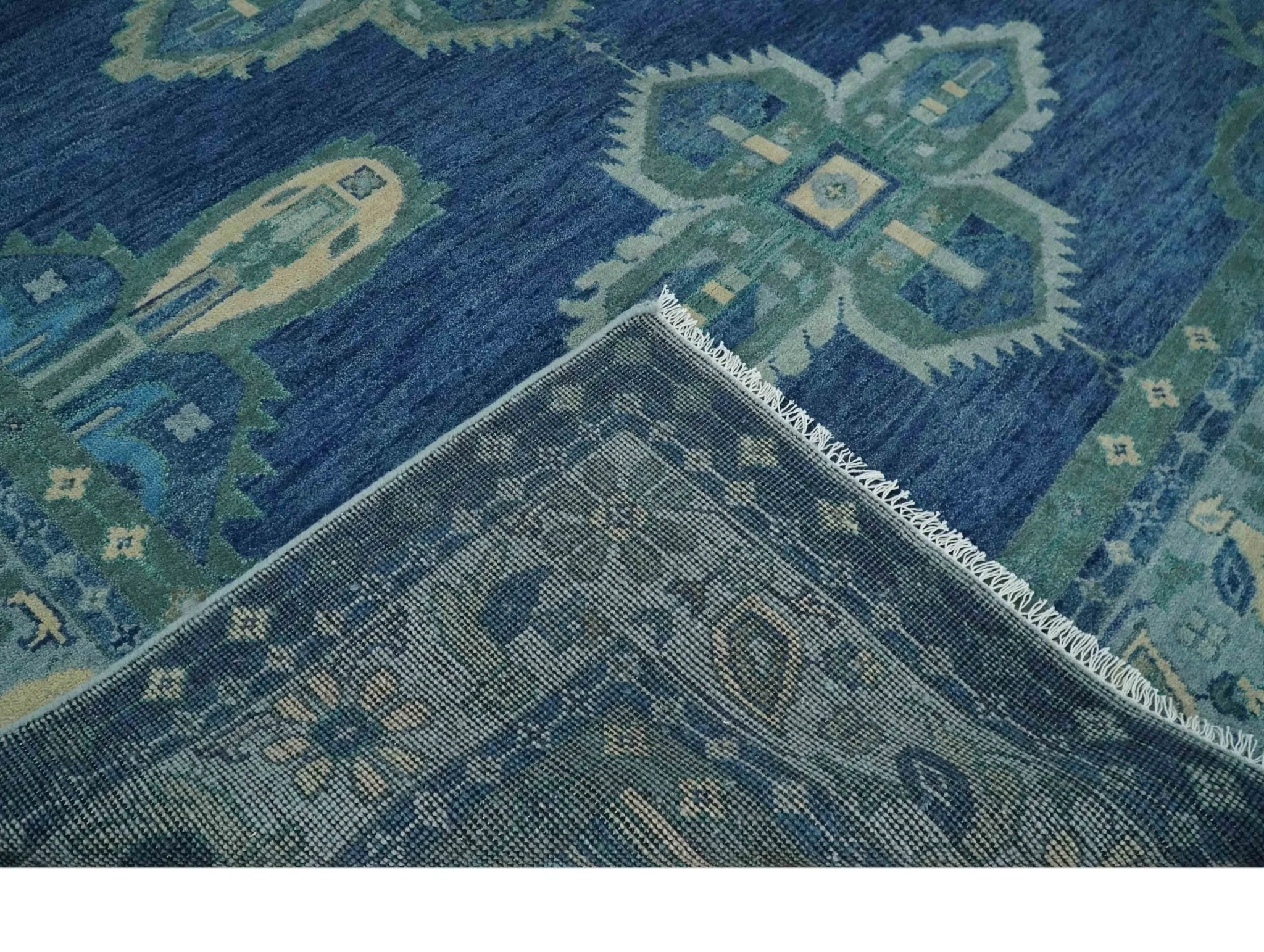 Custom Made Hand Knotted Blue and Silver Traditional Antique Style Wool Rug - Image 7