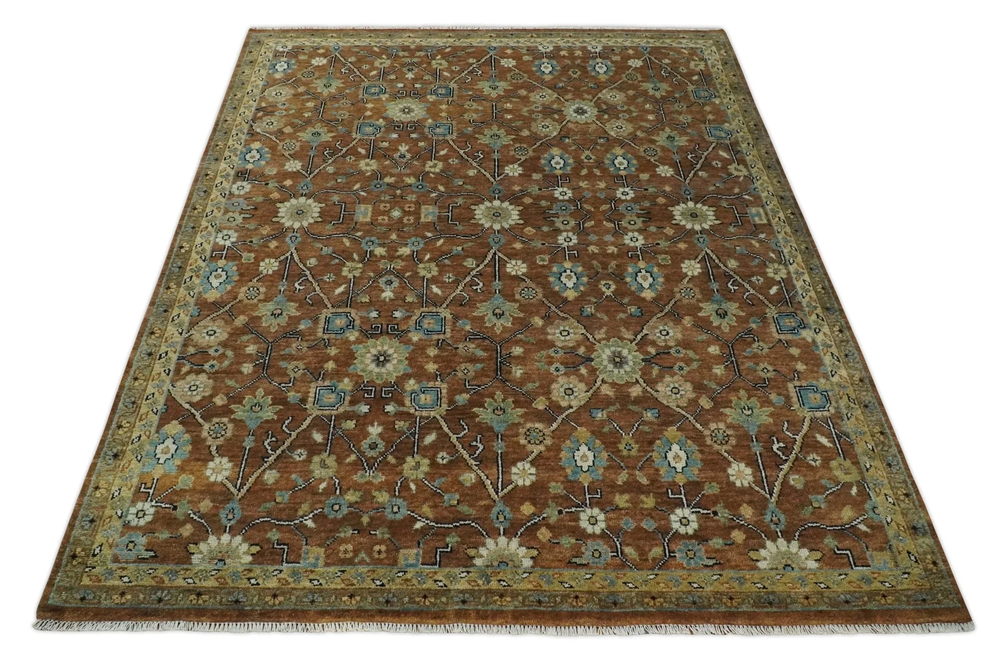 9x12 Hand Knotted Brown and Beige Traditional Floral Wool Area Rug - Image 10