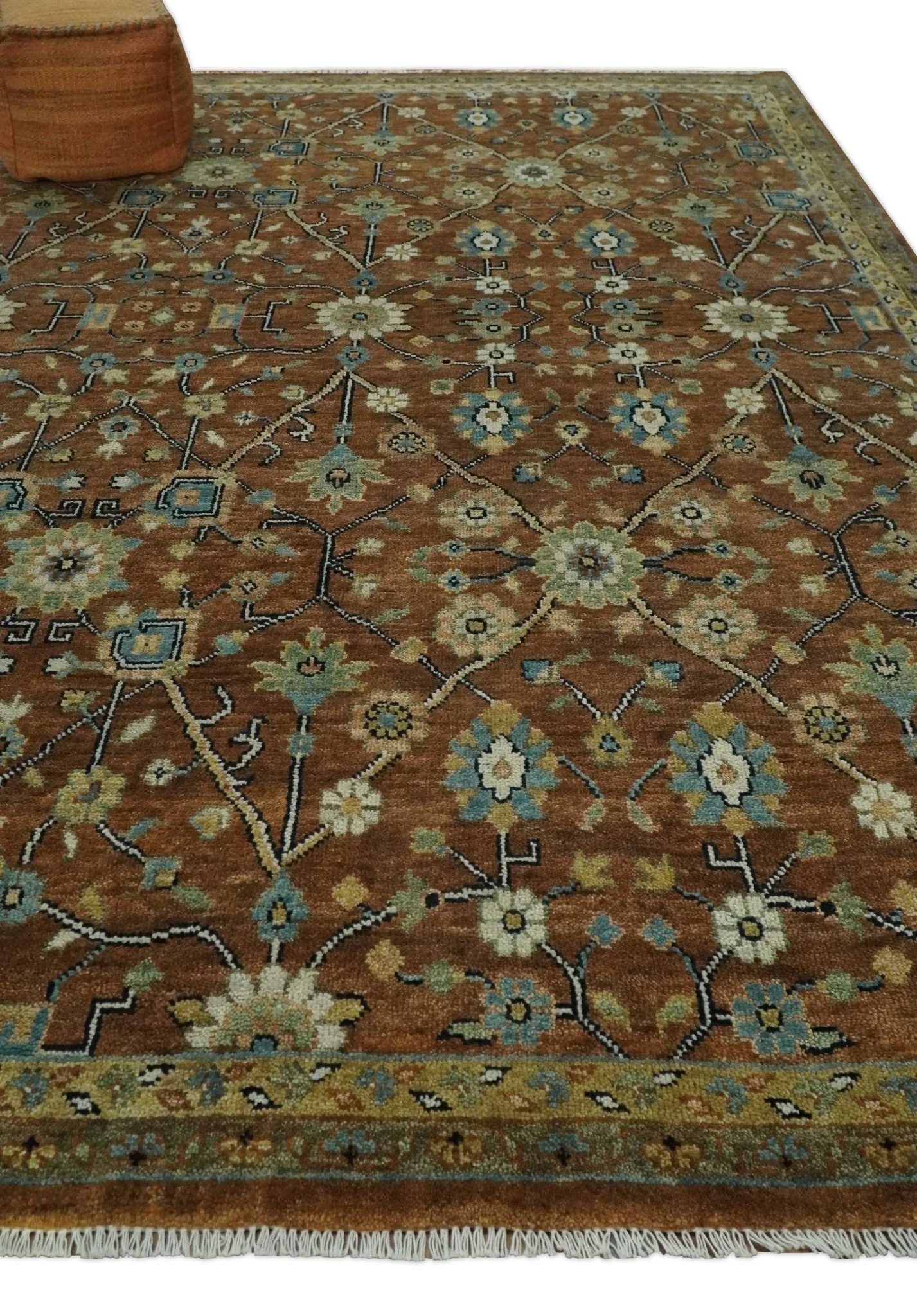 9x12 Hand Knotted Brown and Beige Traditional Floral Wool Area Rug - Image 3
