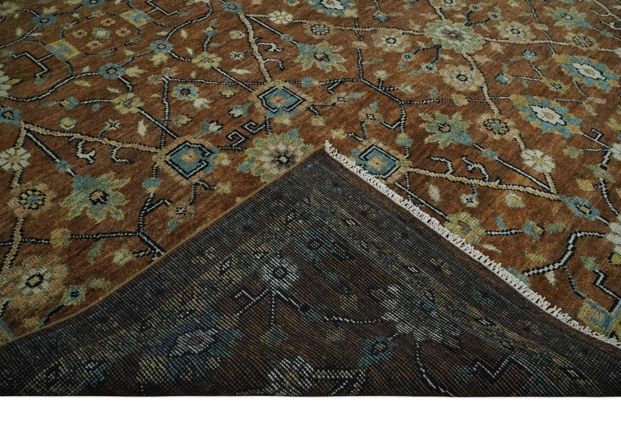 9x12 Hand Knotted Brown and Beige Traditional Floral Wool Area Rug - Image 7