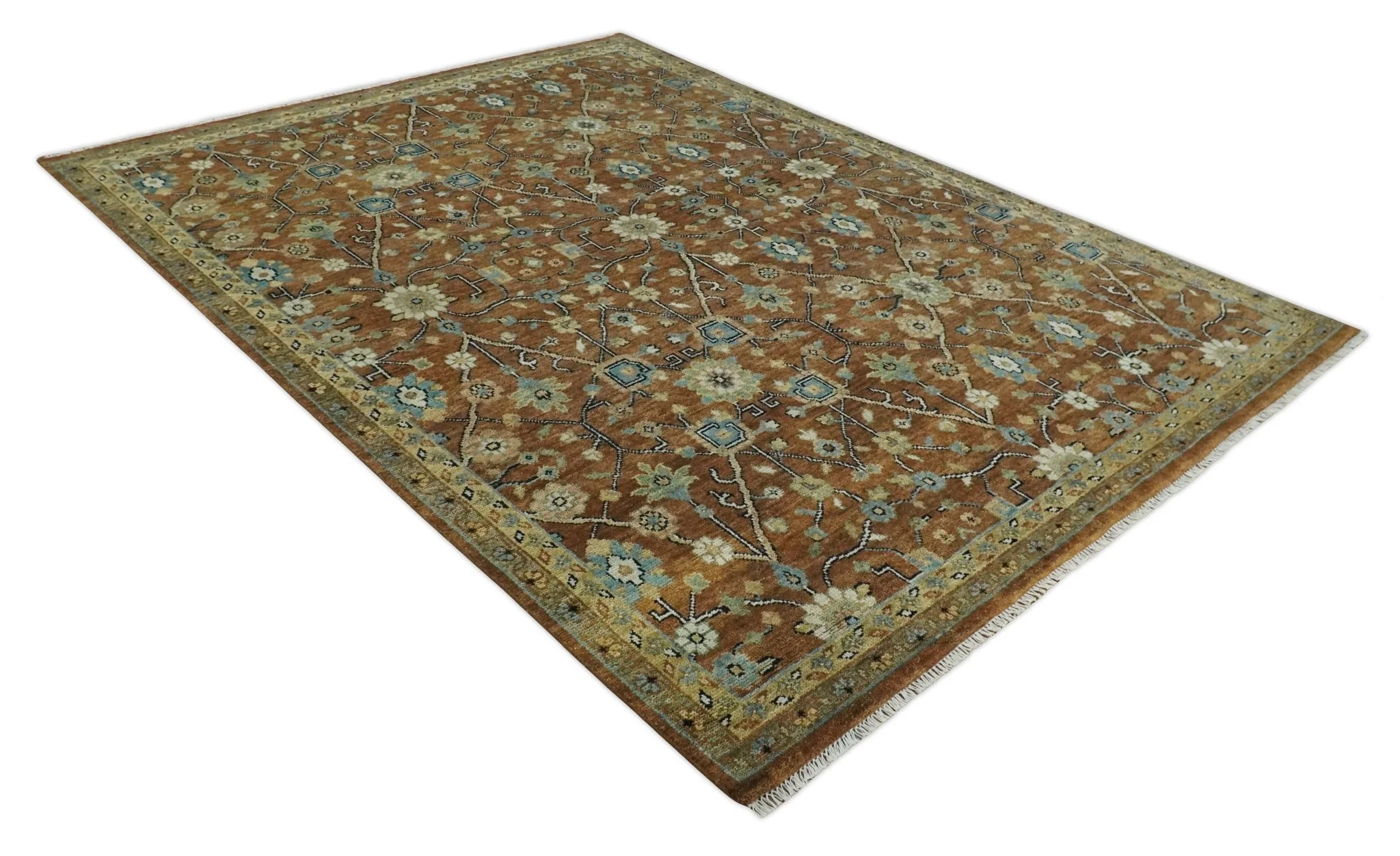 9x12 Hand Knotted Brown and Beige Traditional Floral Wool Area Rug - Image 9