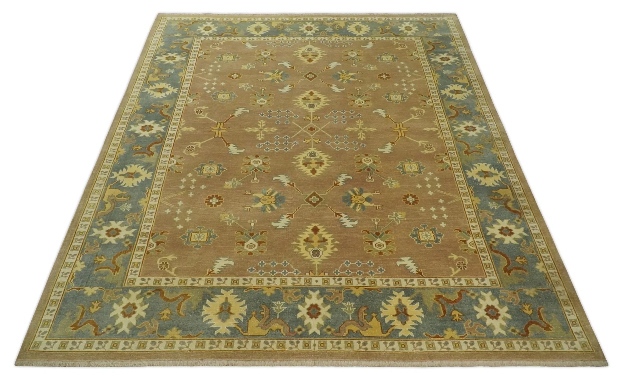 9x12 Hand Knotted Light Rust and Blue Traditional Wool Area Rug, Kids, Living Room and Bedroom Rug | AC38912 - Image 10
