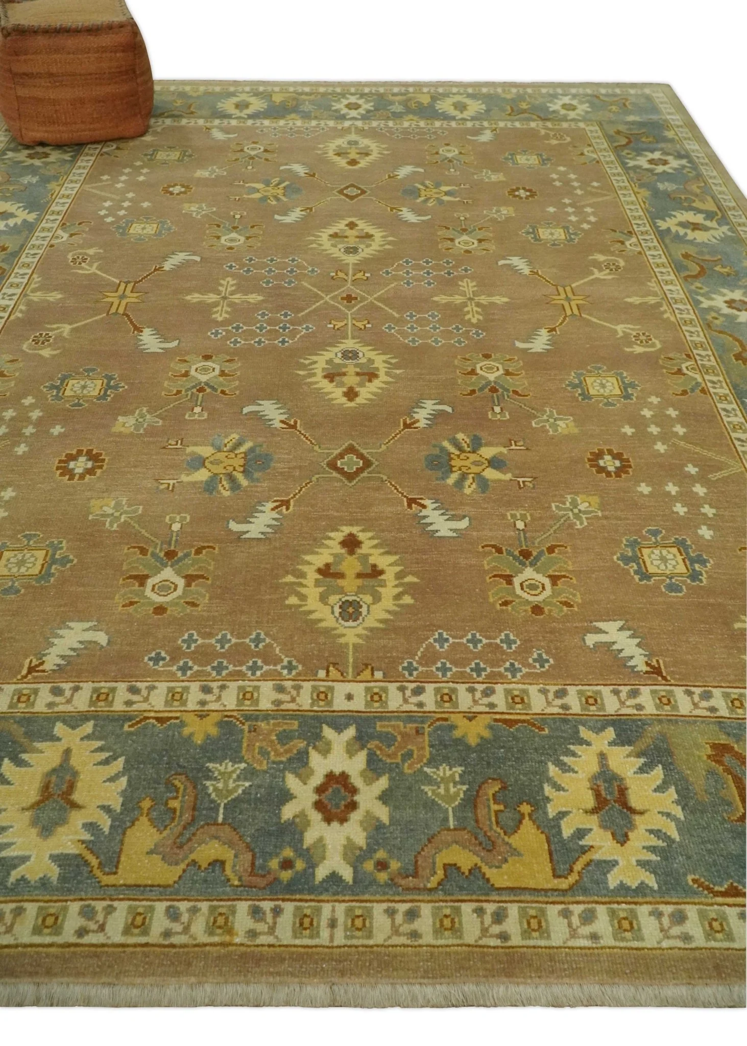 9x12 Hand Knotted Light Rust and Blue Traditional Wool Area Rug, Kids, Living Room and Bedroom Rug | AC38912 - Image 3