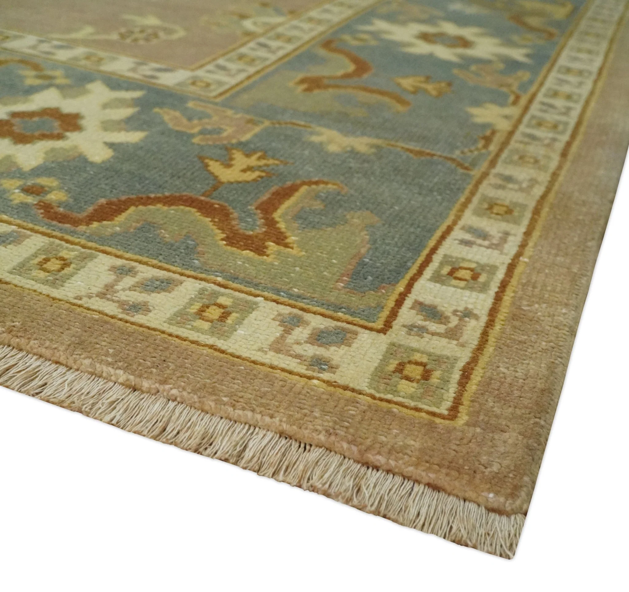 9x12 Hand Knotted Light Rust and Blue Traditional Wool Area Rug, Kids, Living Room and Bedroom Rug | AC38912 - Image 5